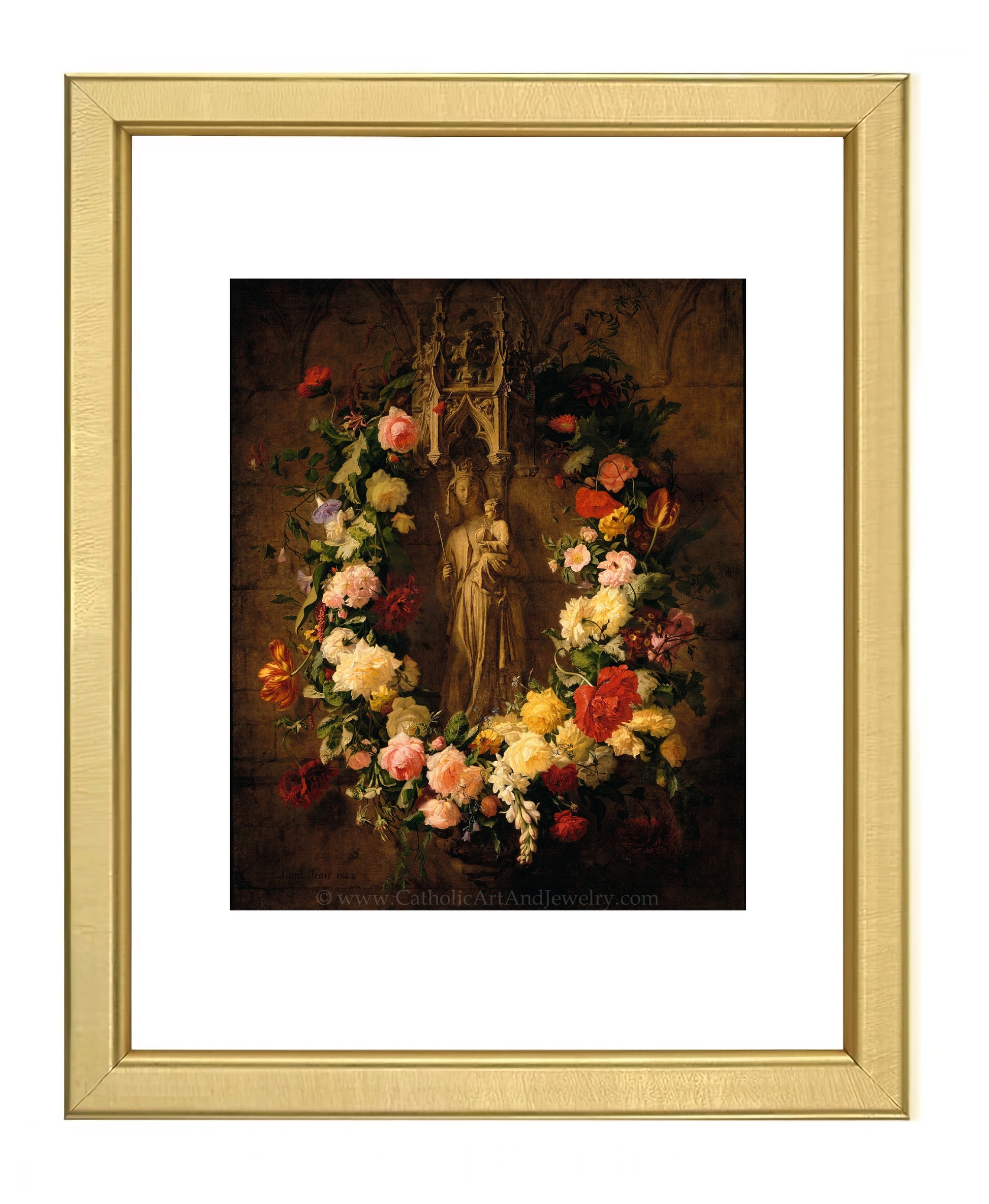 a painting of an angel surrounded by flowers