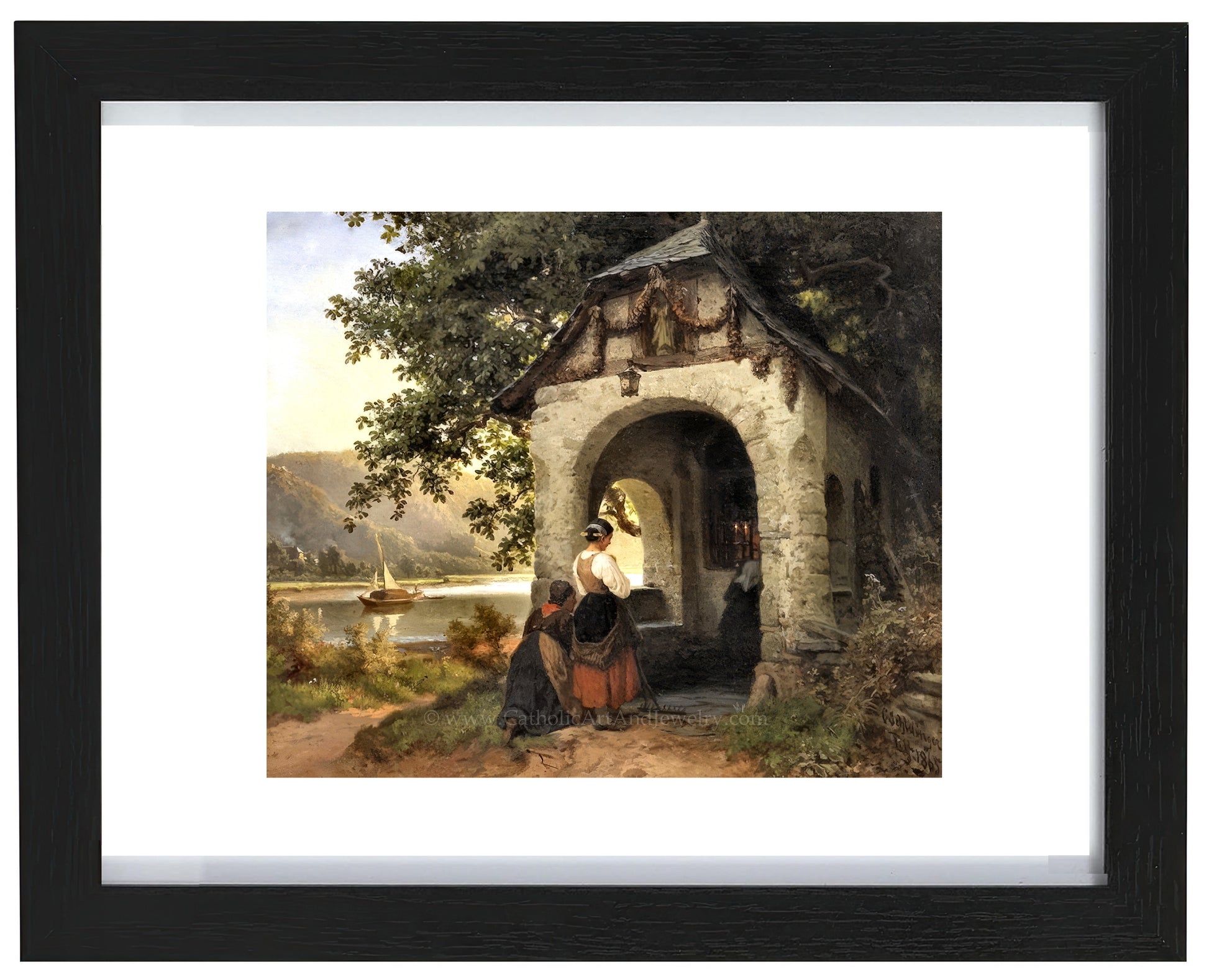 a painting of two people sitting outside of a house