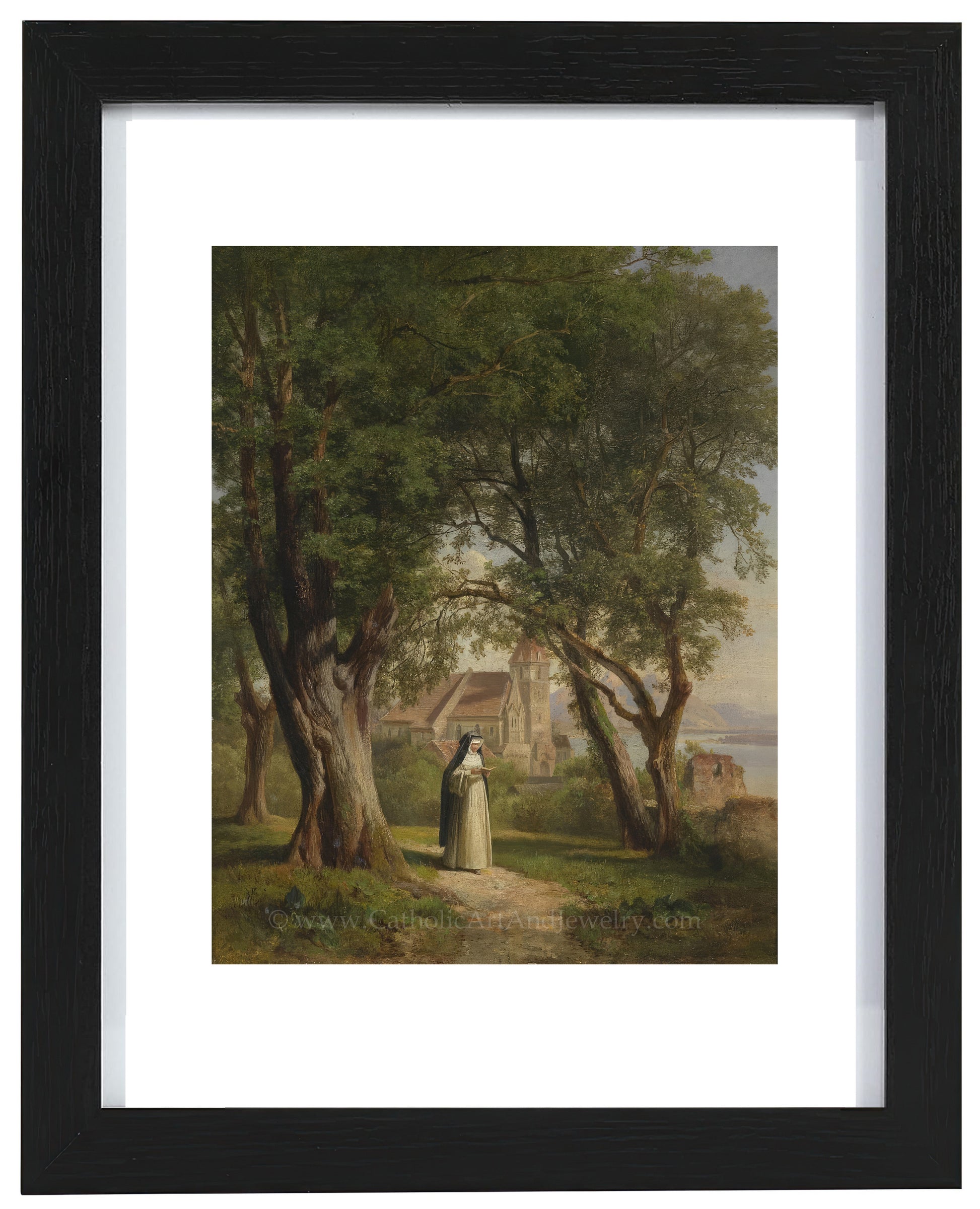 a painting of a man and woman in a wooded area