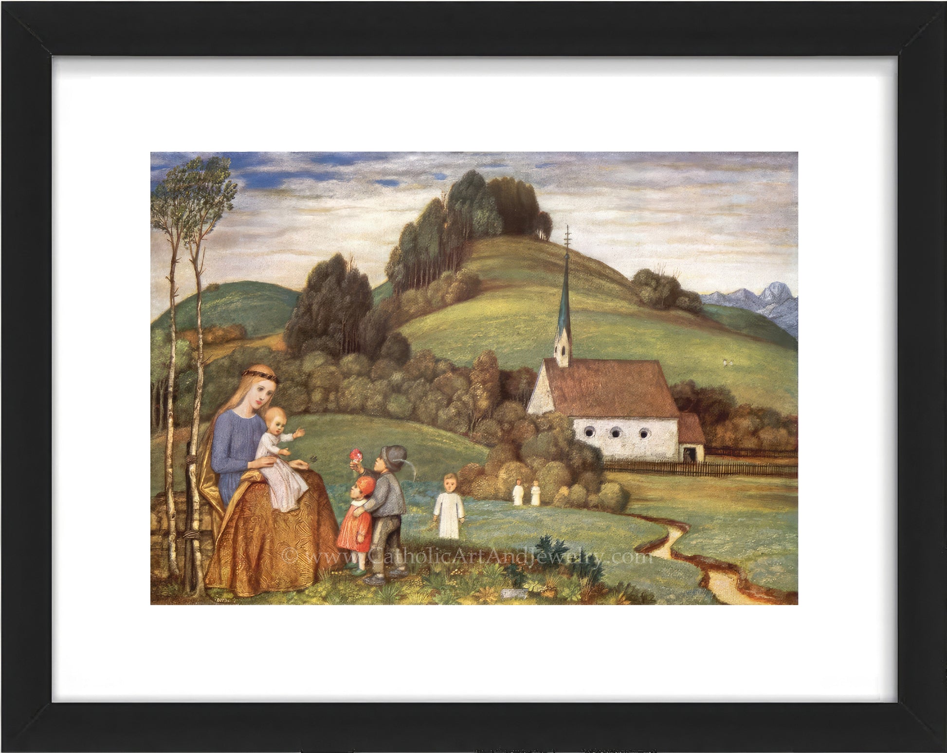 a painting of a family on a farm