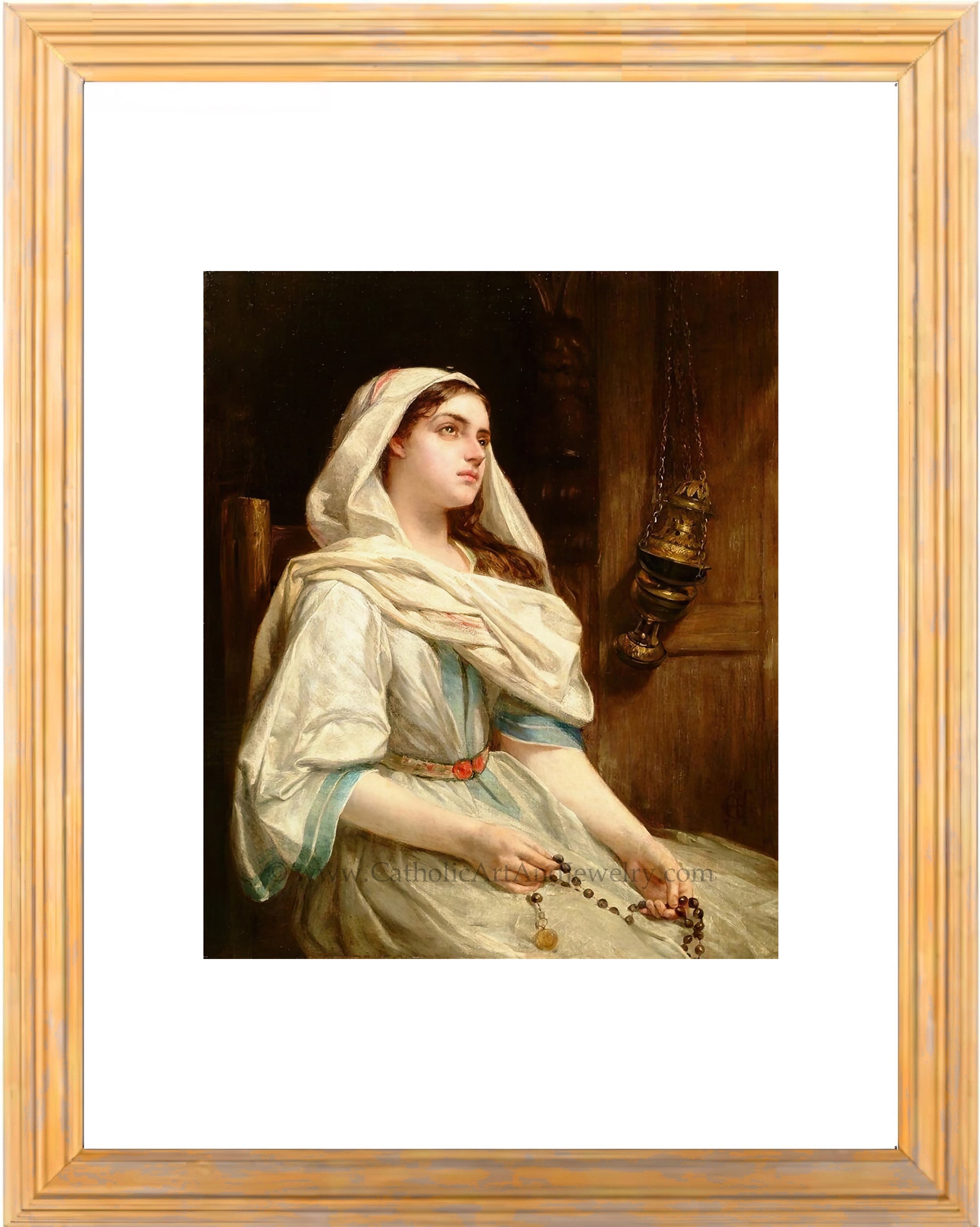 a painting of a woman in a white dress