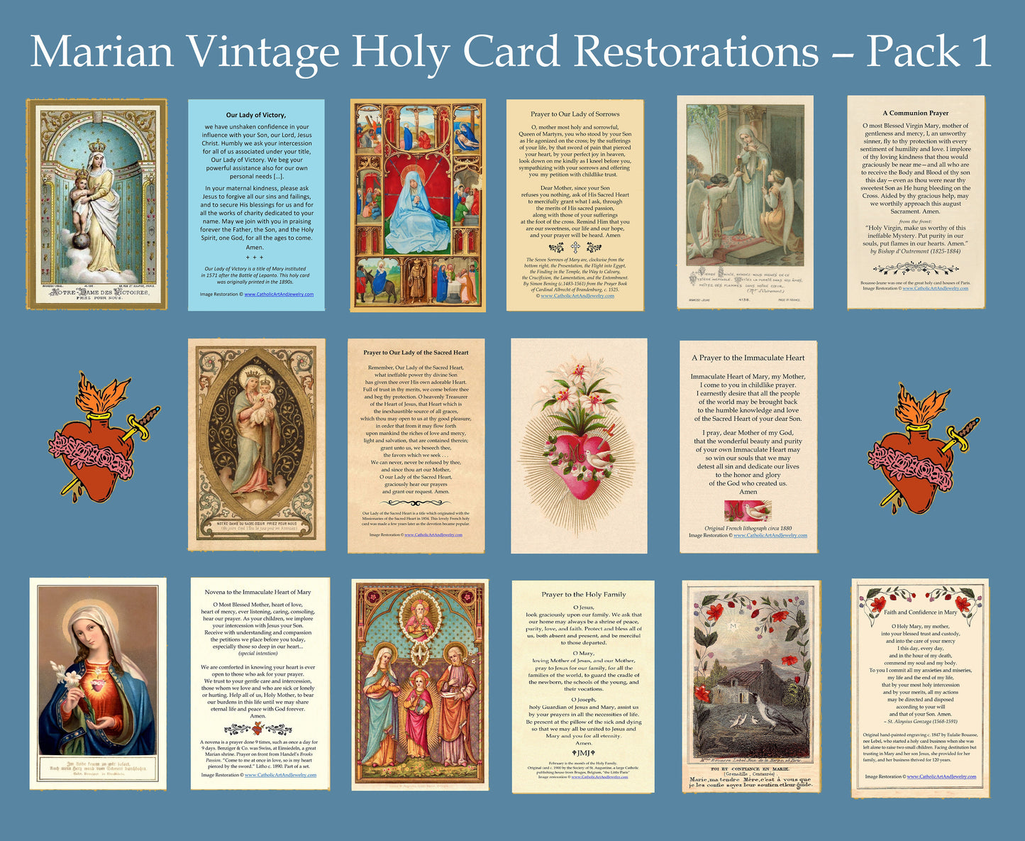 Vintage Holy Card Restorations – Marian Variety Pack of 8 – Beautiful and Inspirational