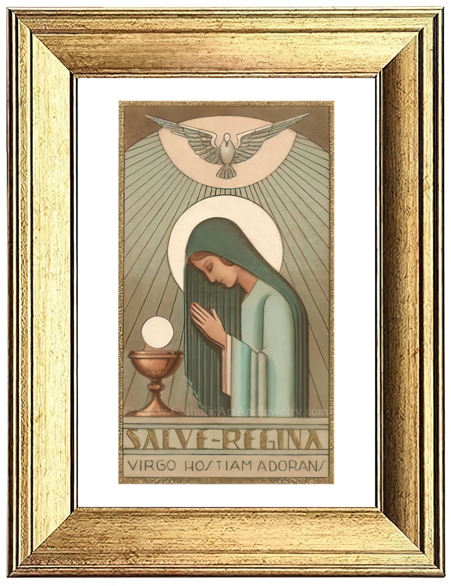 a framed picture of a woman holding a chalice