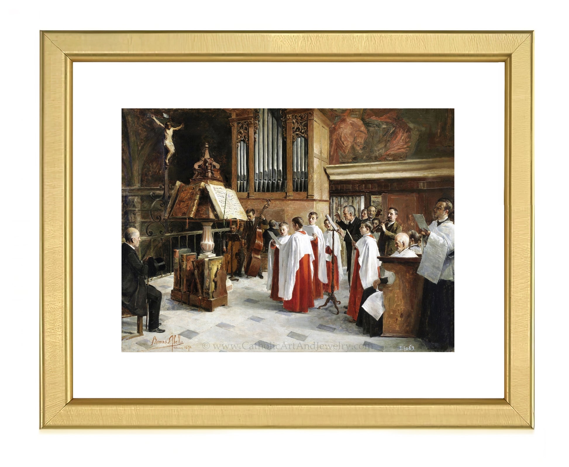 a painting of a group of people in a church