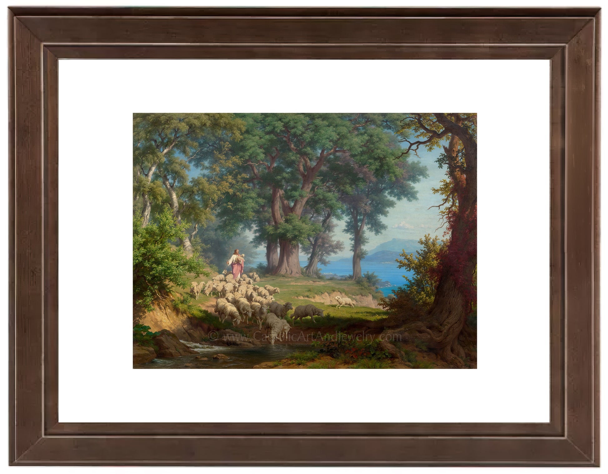 a painting of sheep grazing in a wooded area