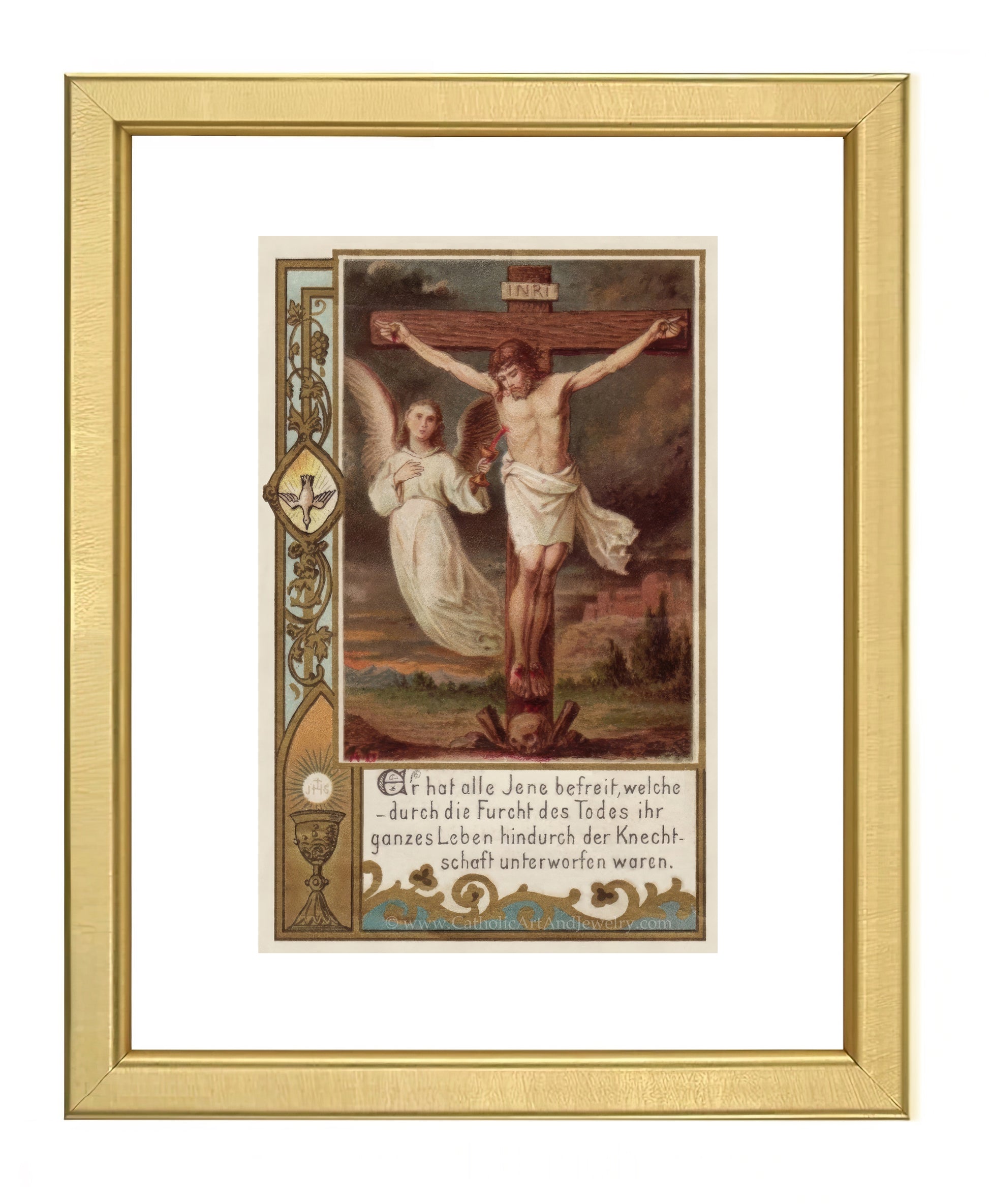 a painting of jesus on the cross with two women