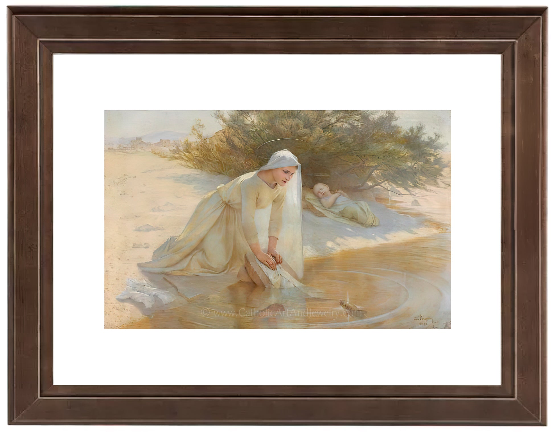 a painting of a woman kneeling in the sand