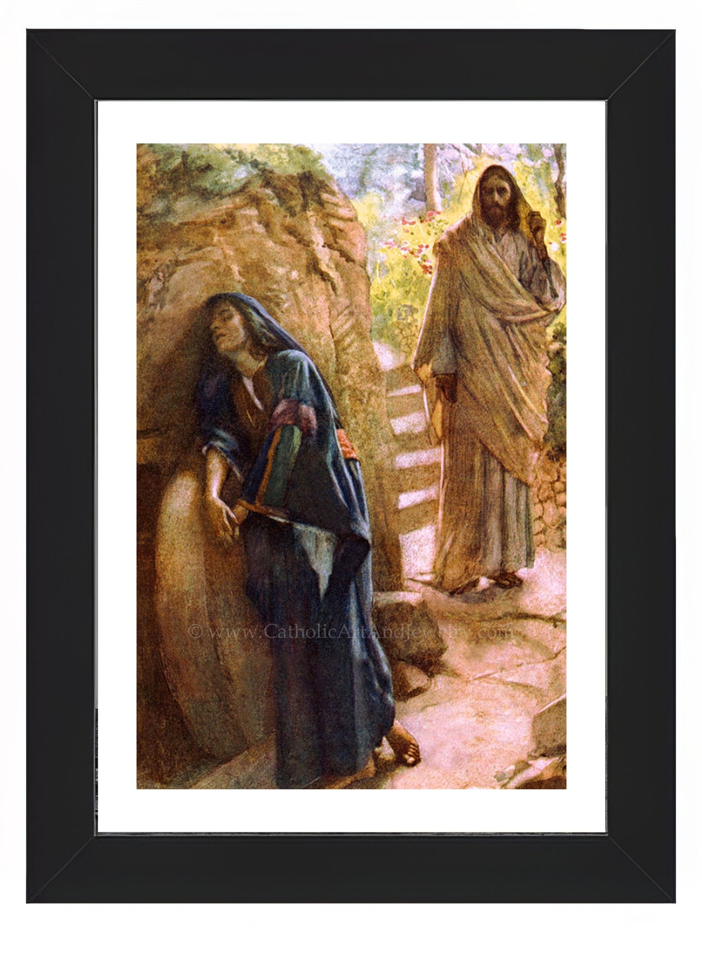 a painting of jesus standing next to a woman