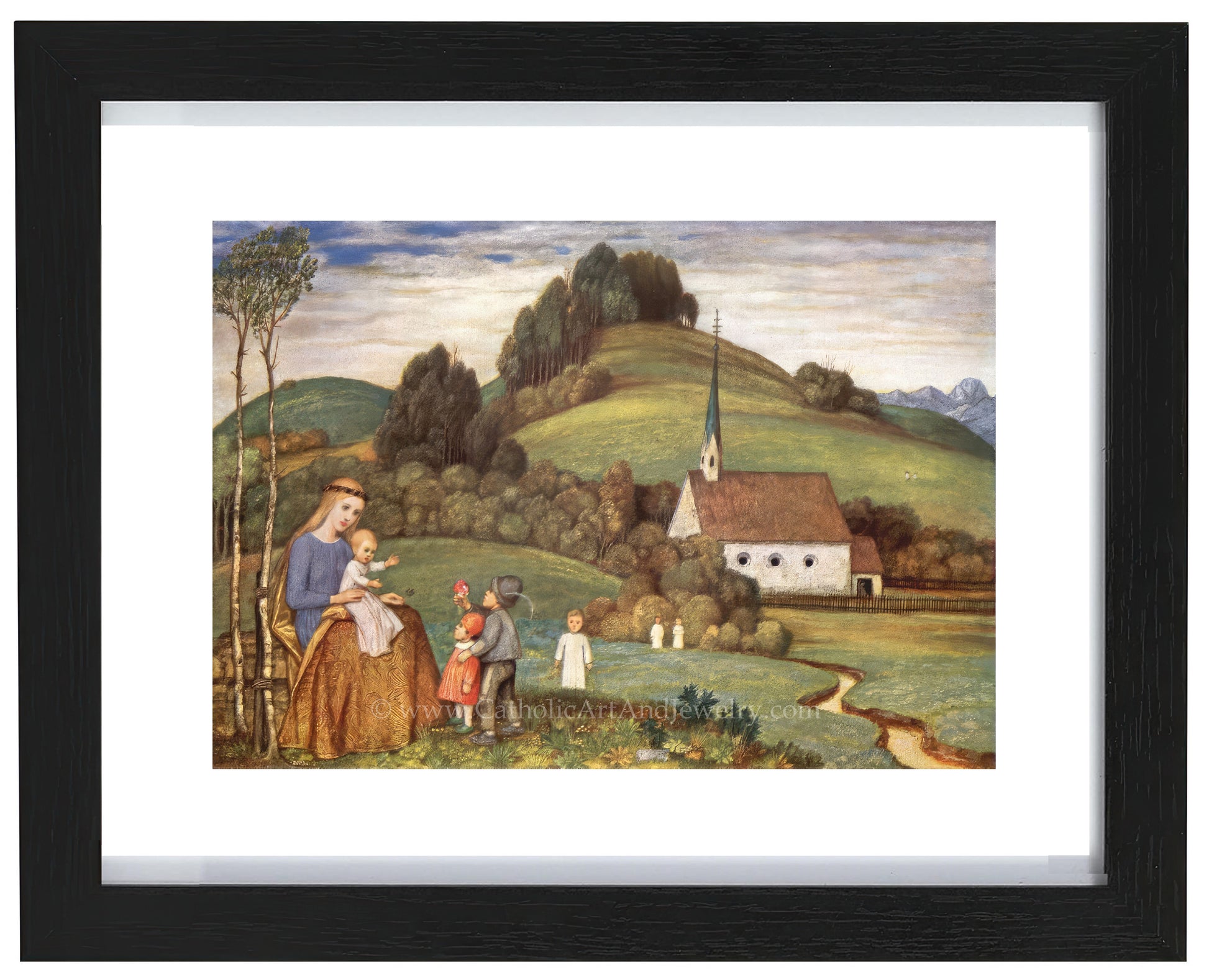 a painting of a family on a farm