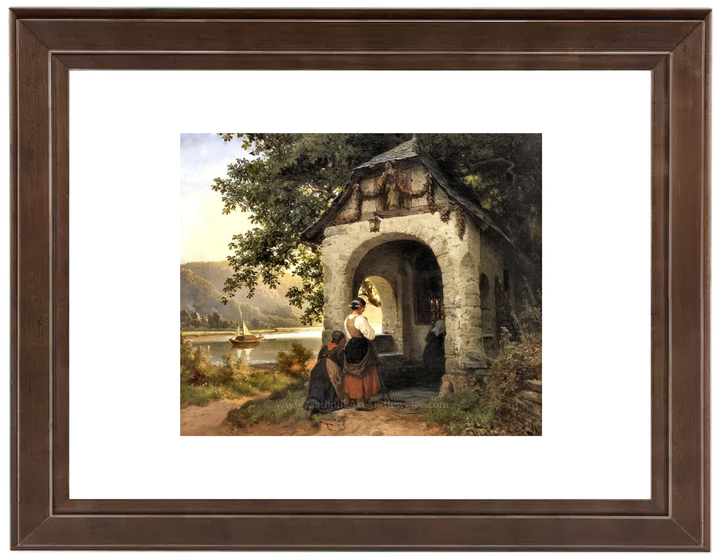 a painting of two people sitting outside a house