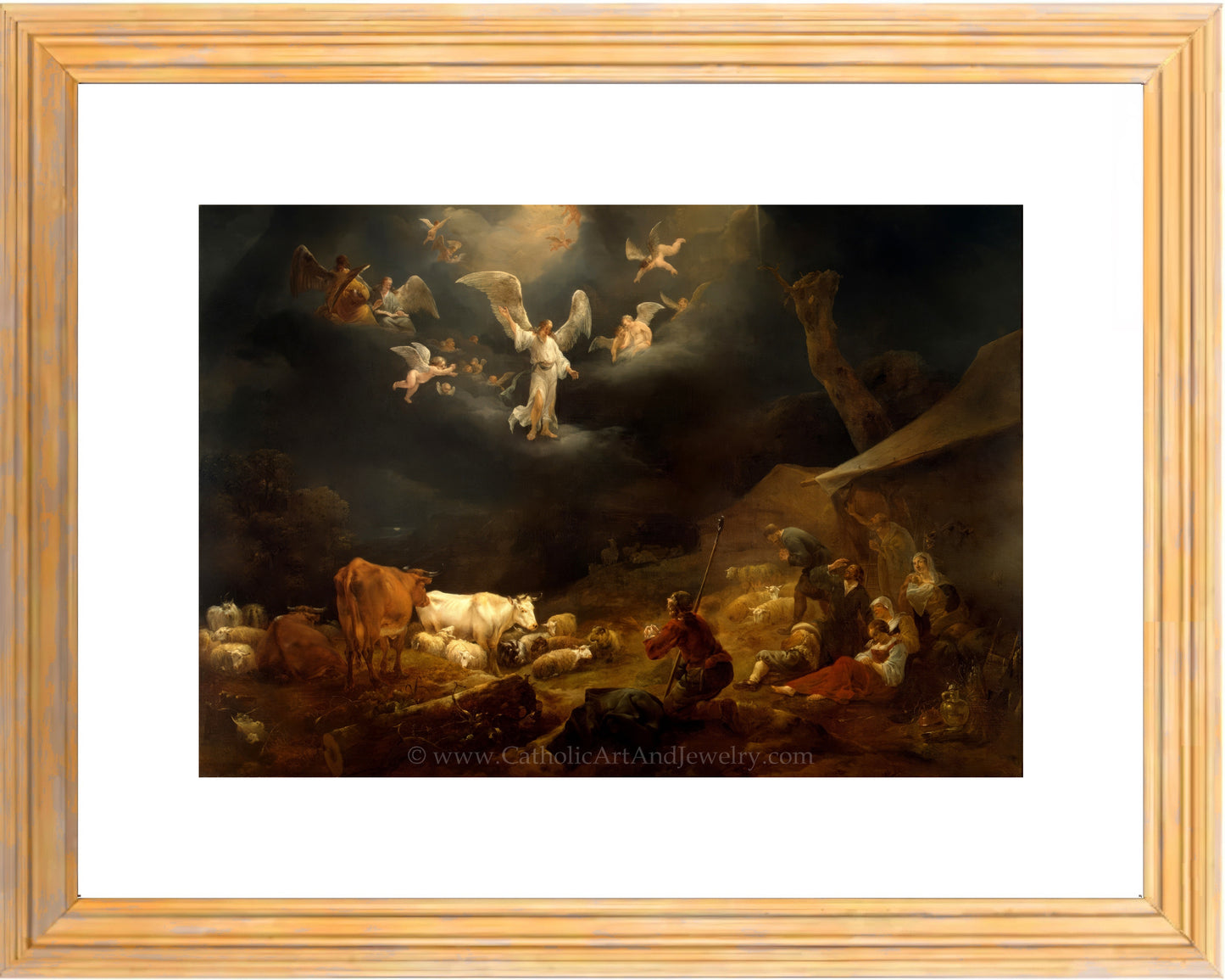 a painting of a nativity scene with angels