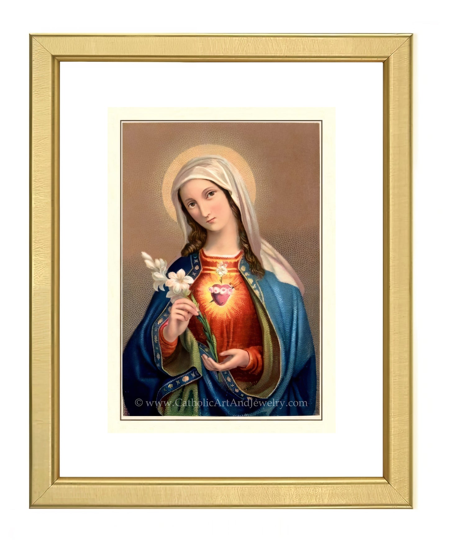 a painting of the virgin mary holding a flower