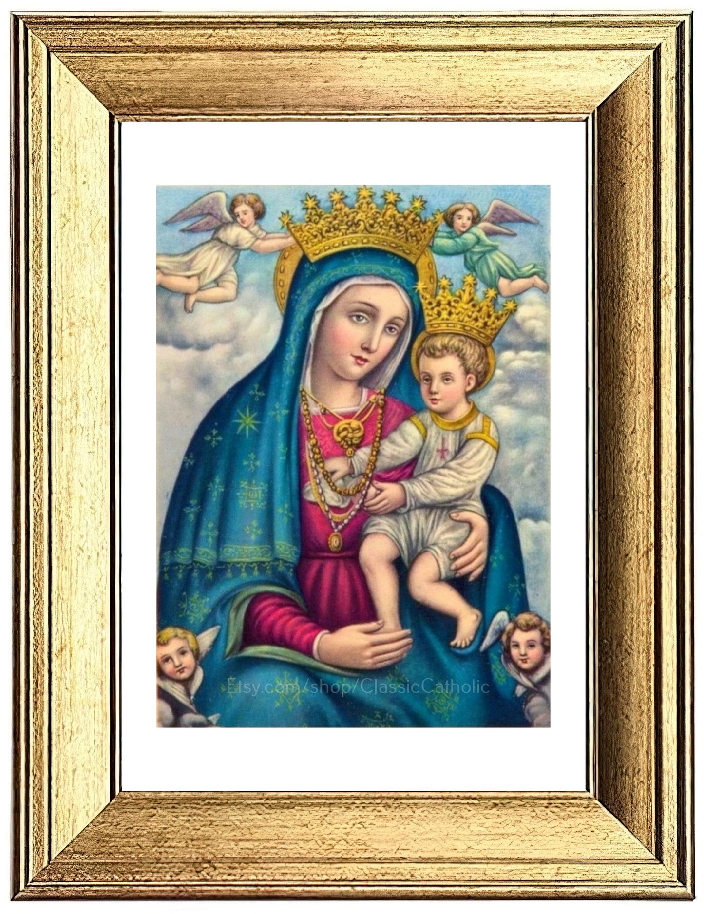 a painting of the virgin mary holding a child