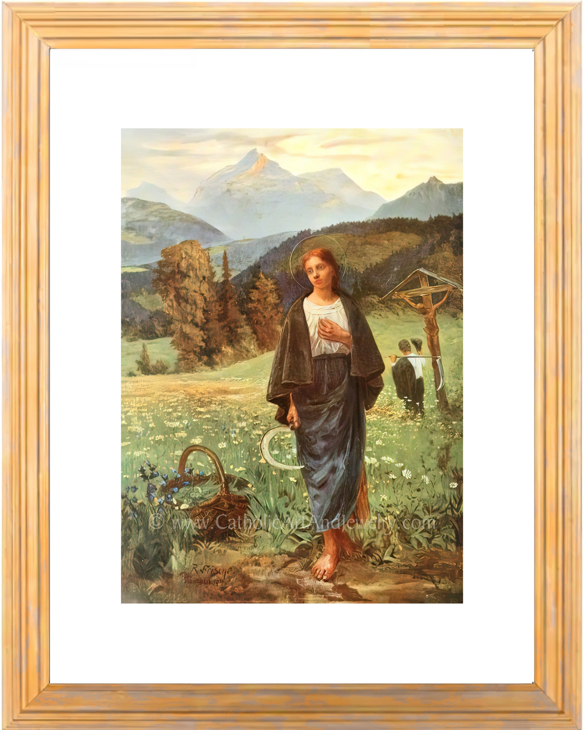 a painting of a woman standing in a field