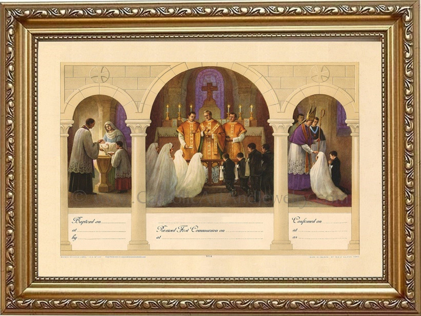 3 Sacraments Certificate – Baptism, First Communion, Confirmation – 2 sizes – Based on a Vintage Certificate - Catholic Art and Jewelry