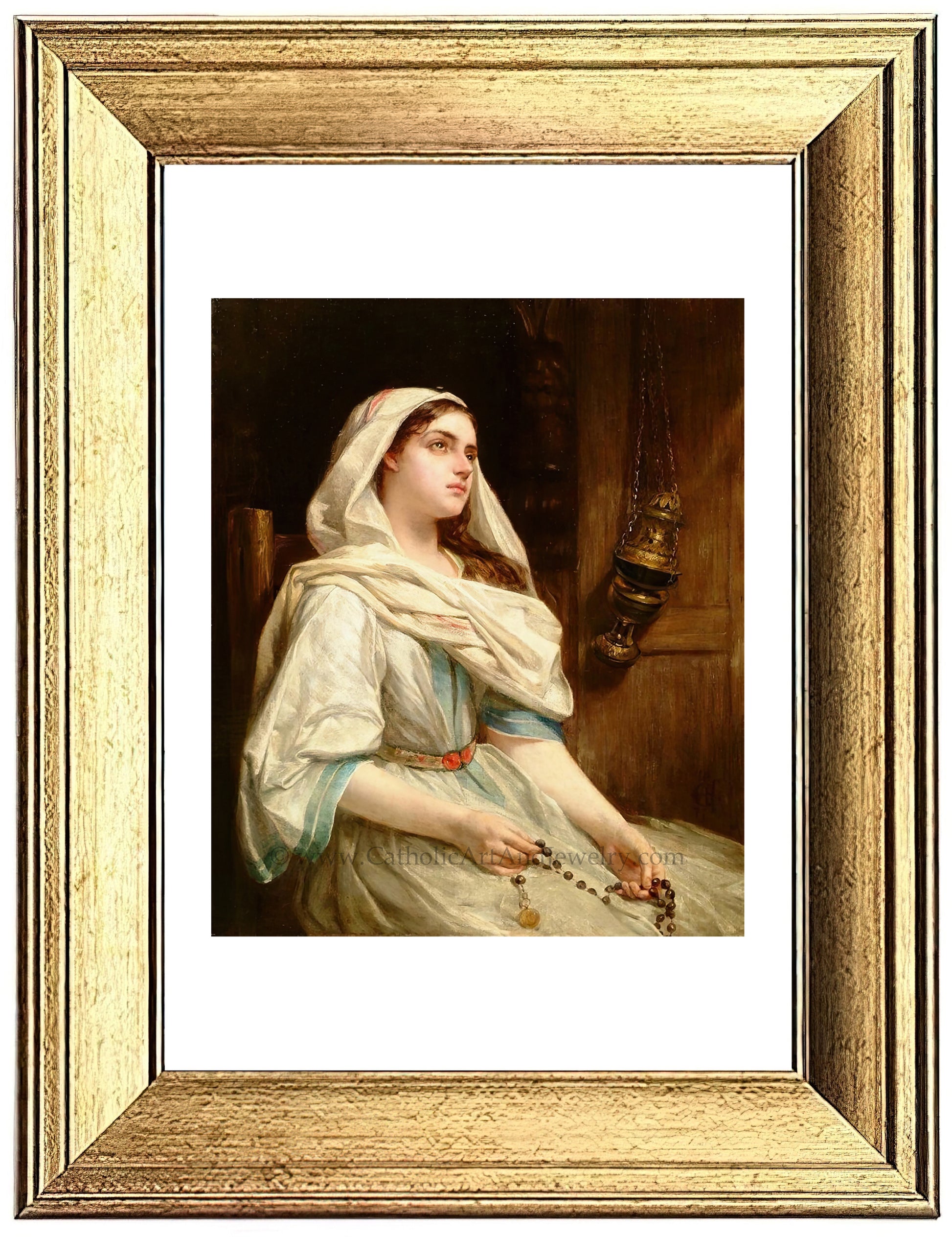 a painting of a woman in a white dress