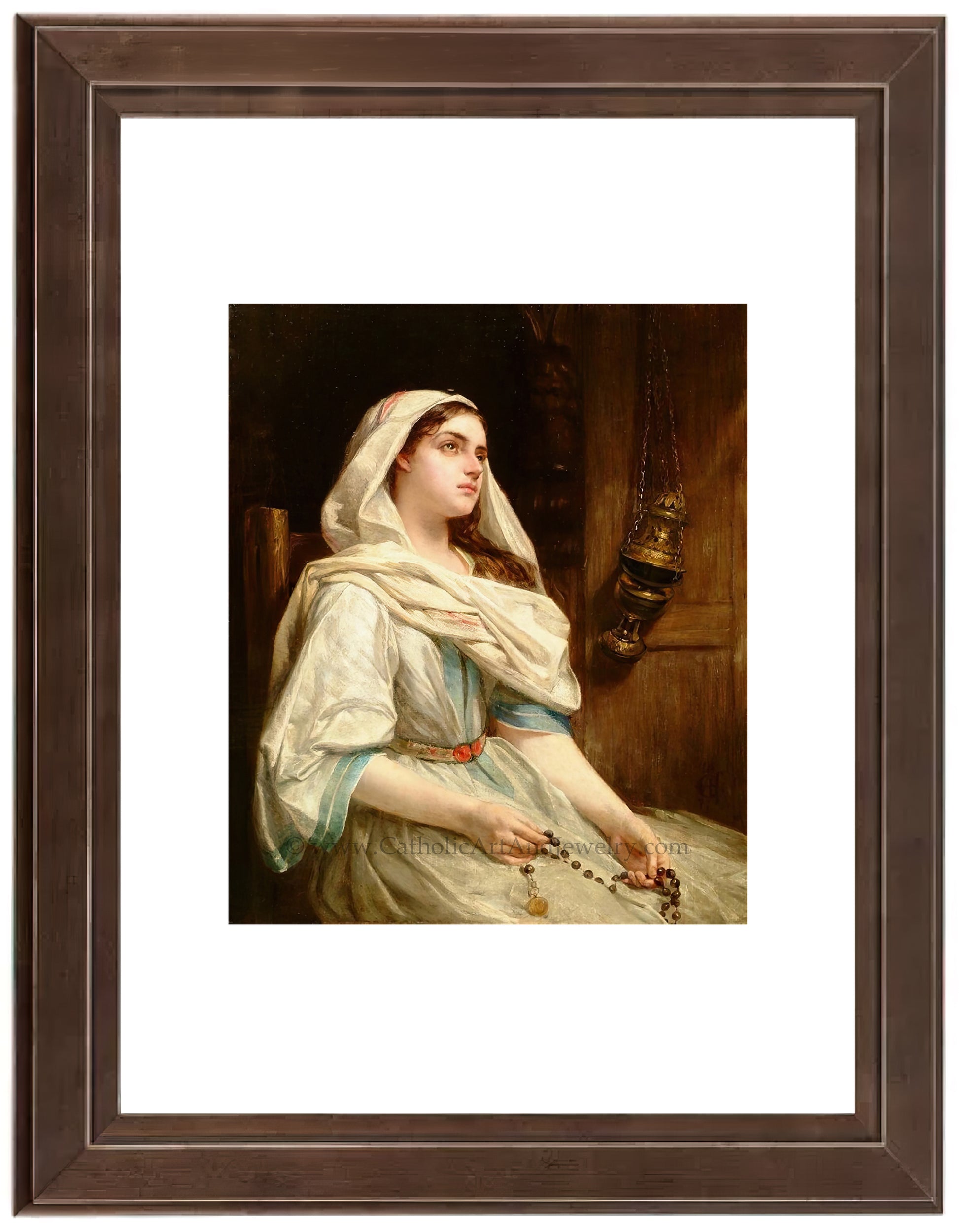 a painting of a woman in a white dress