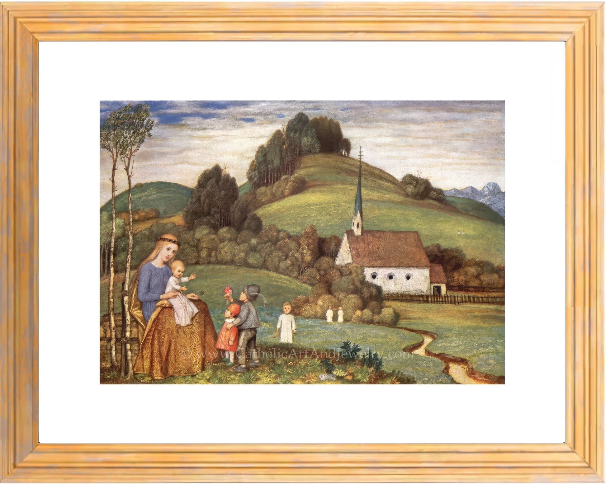 a painting of a family on a farm