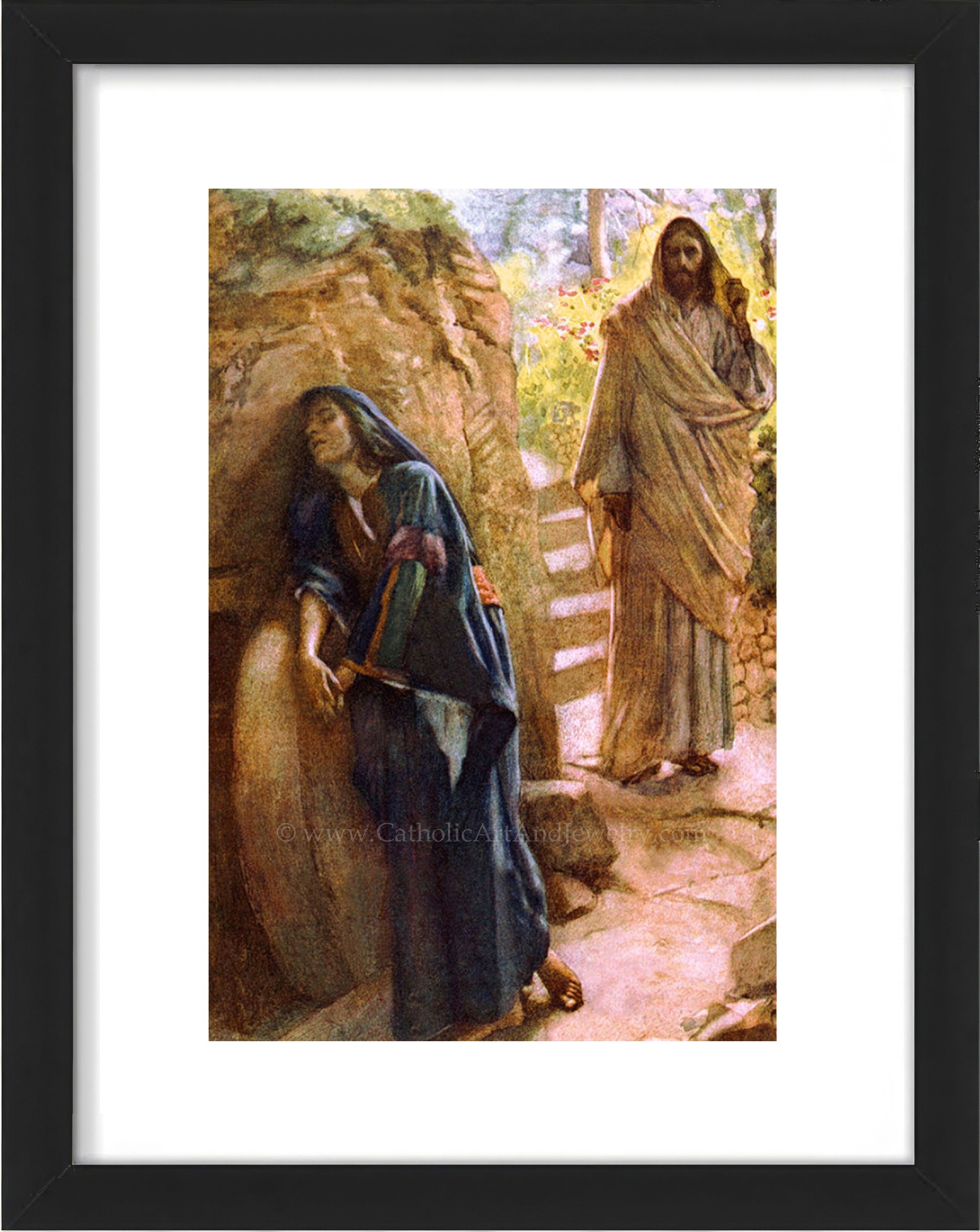 a painting of jesus standing next to a woman