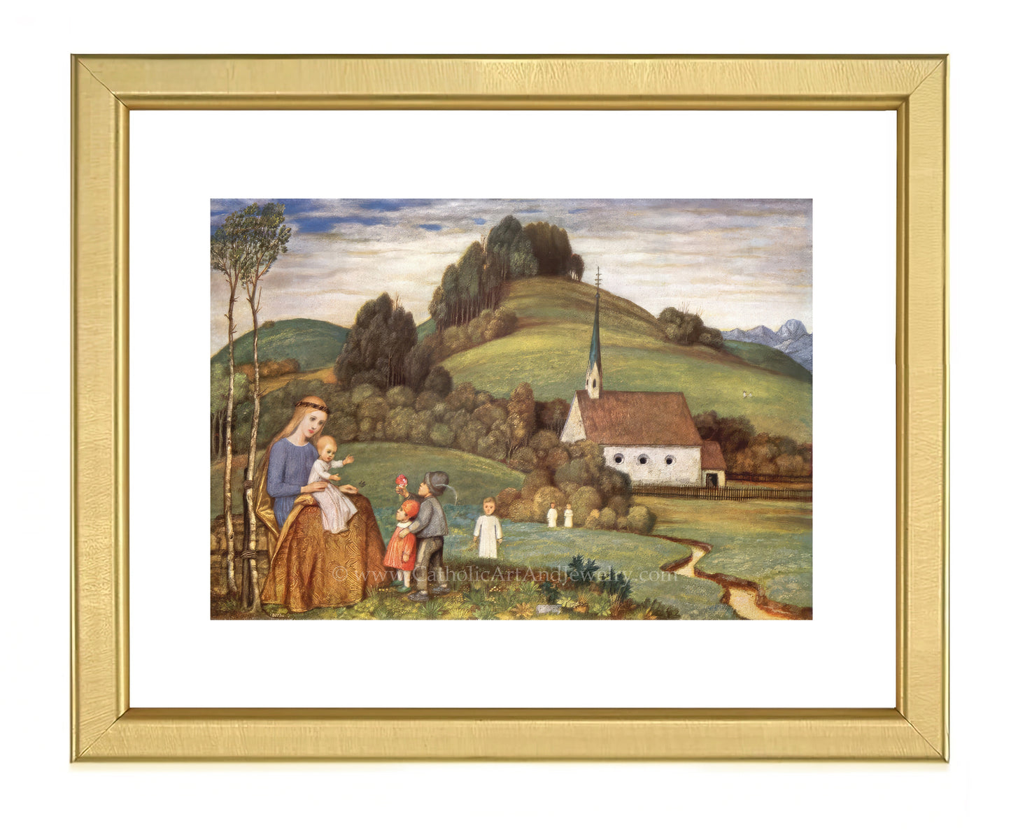 a painting of a family on a farm