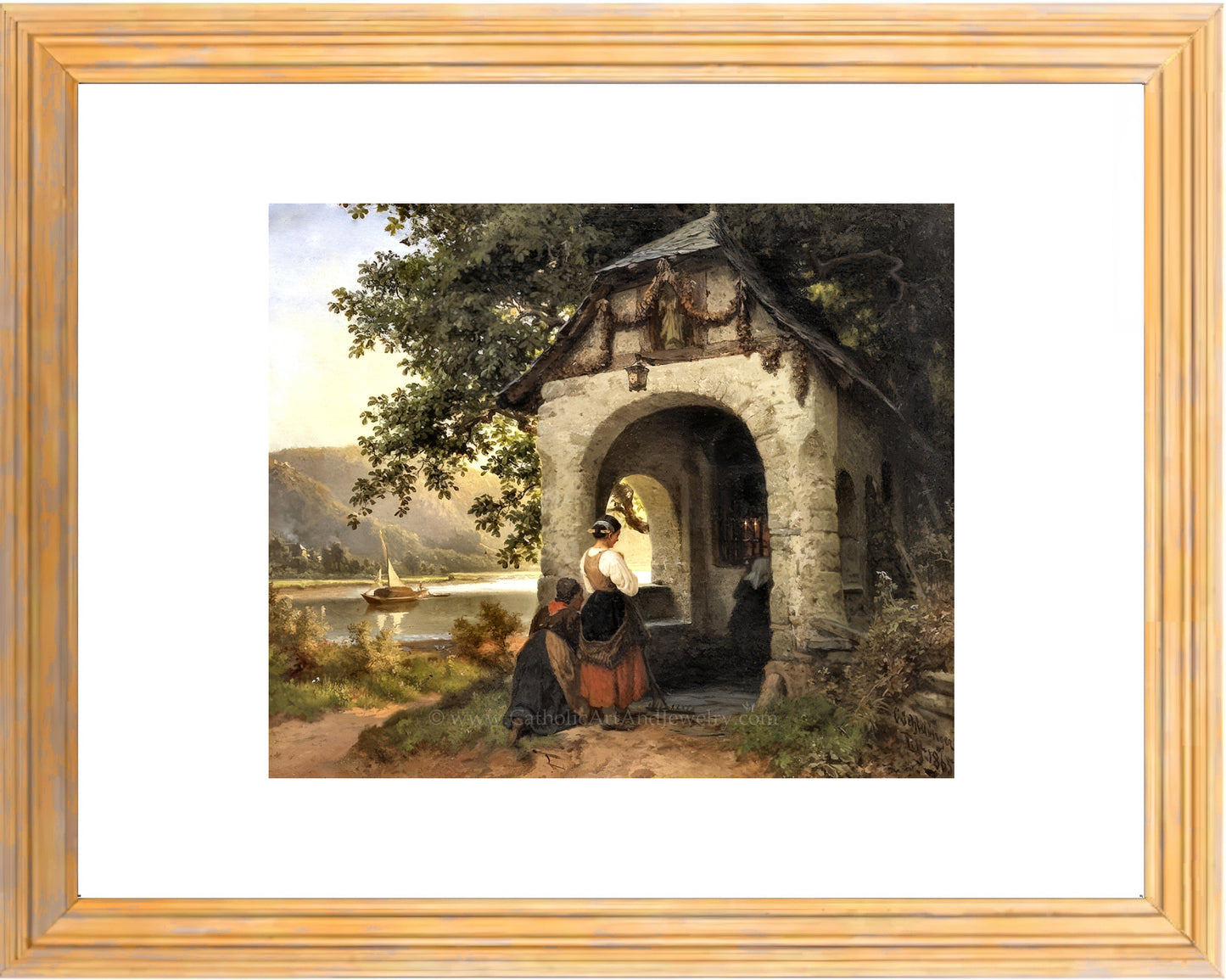 a painting of two people sitting outside of a house