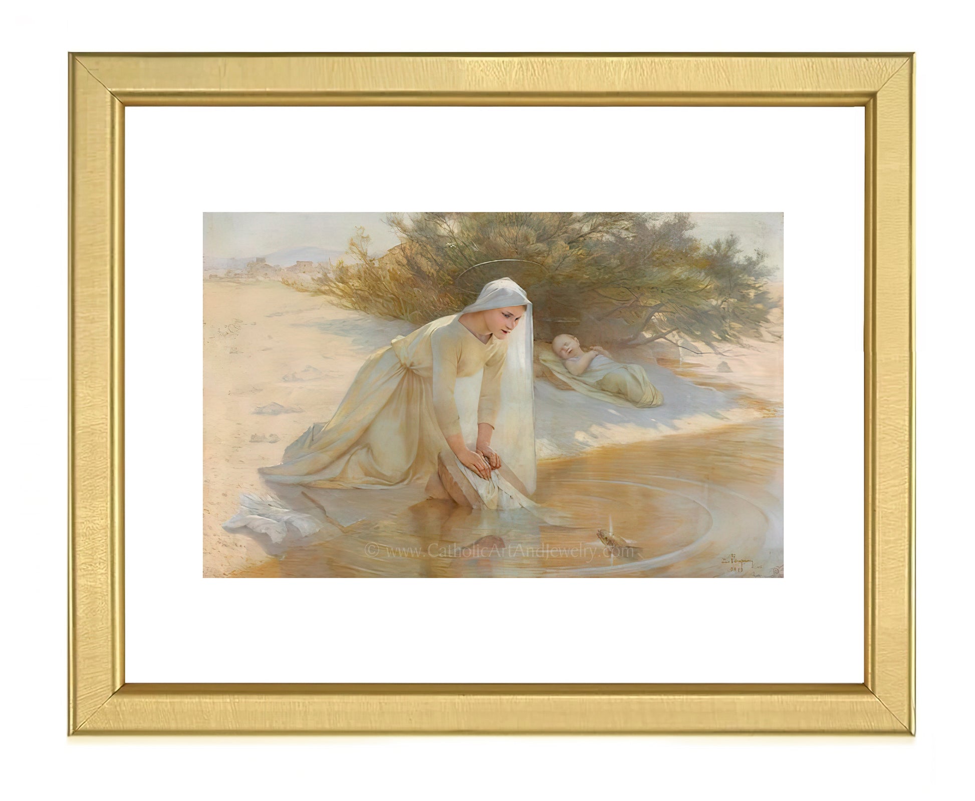 a painting of a woman kneeling in the sand