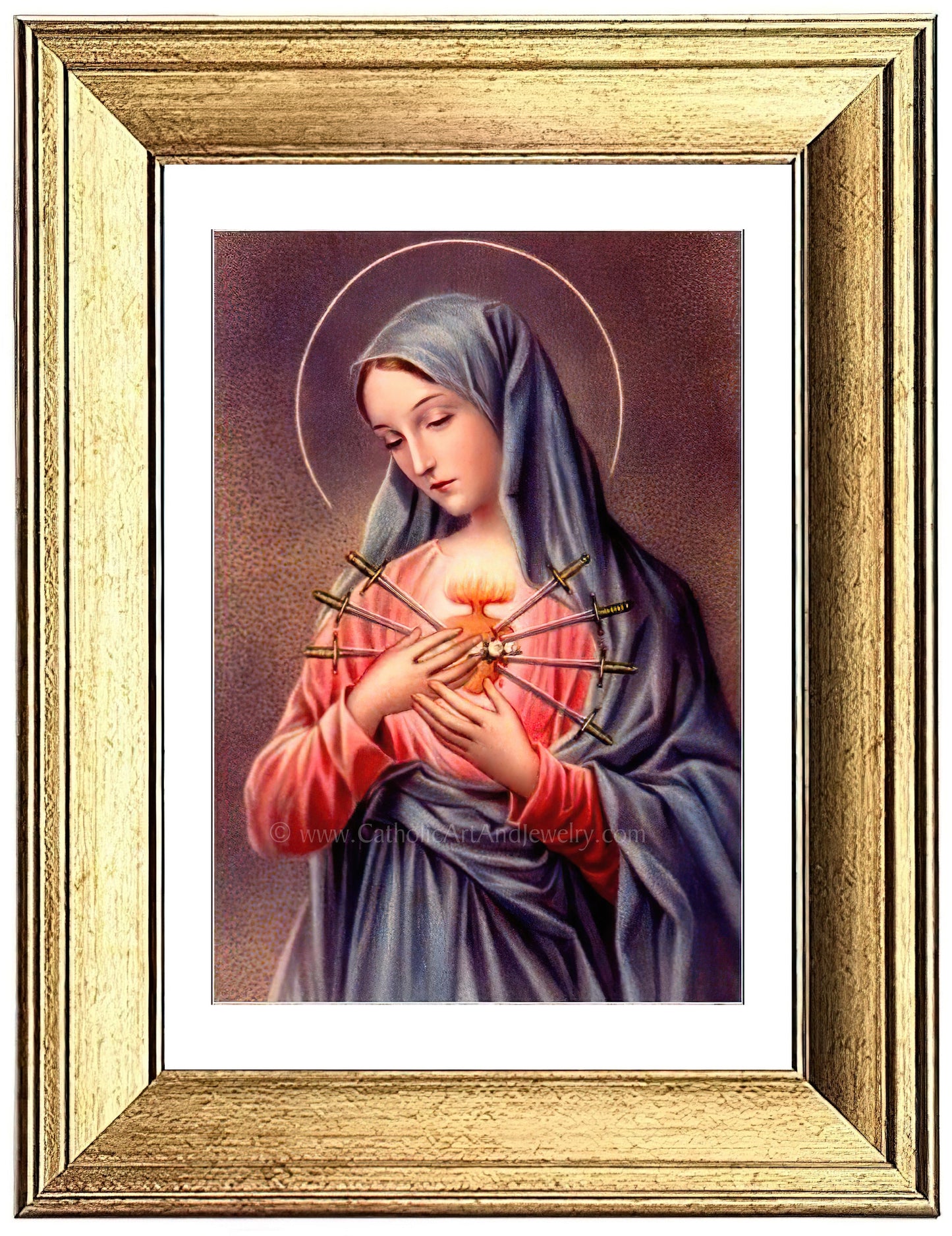 a painting of the virgin mary holding a flower