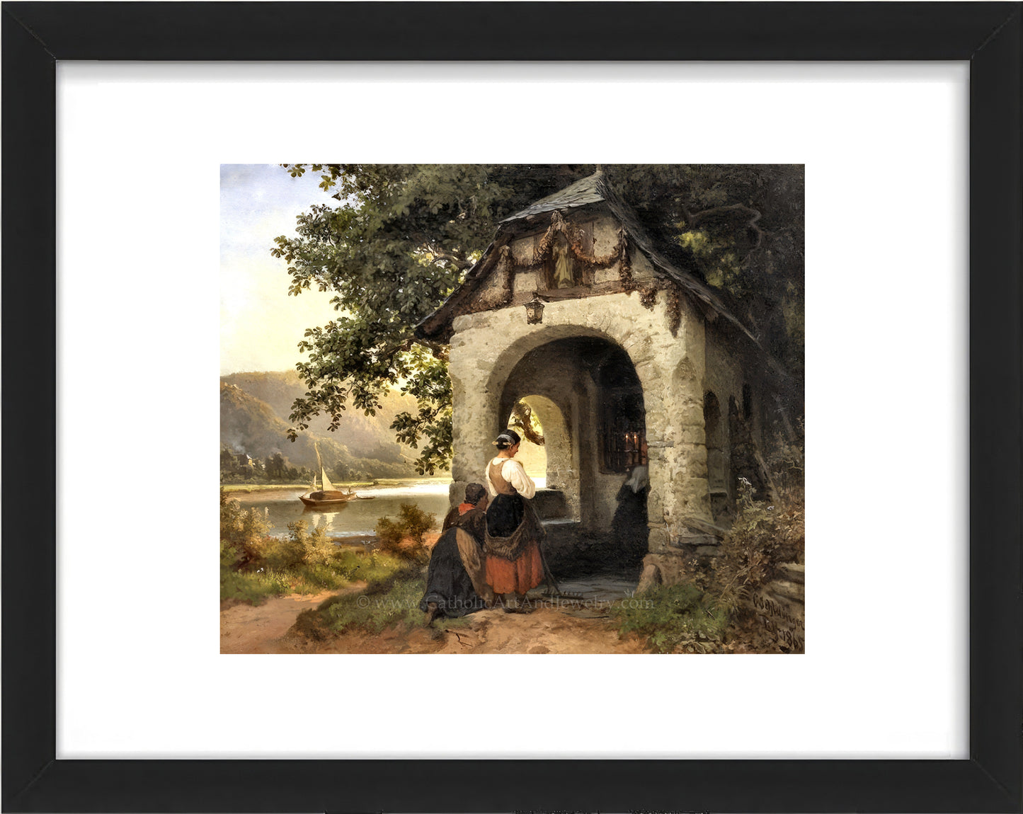 a painting of two people sitting outside of a house