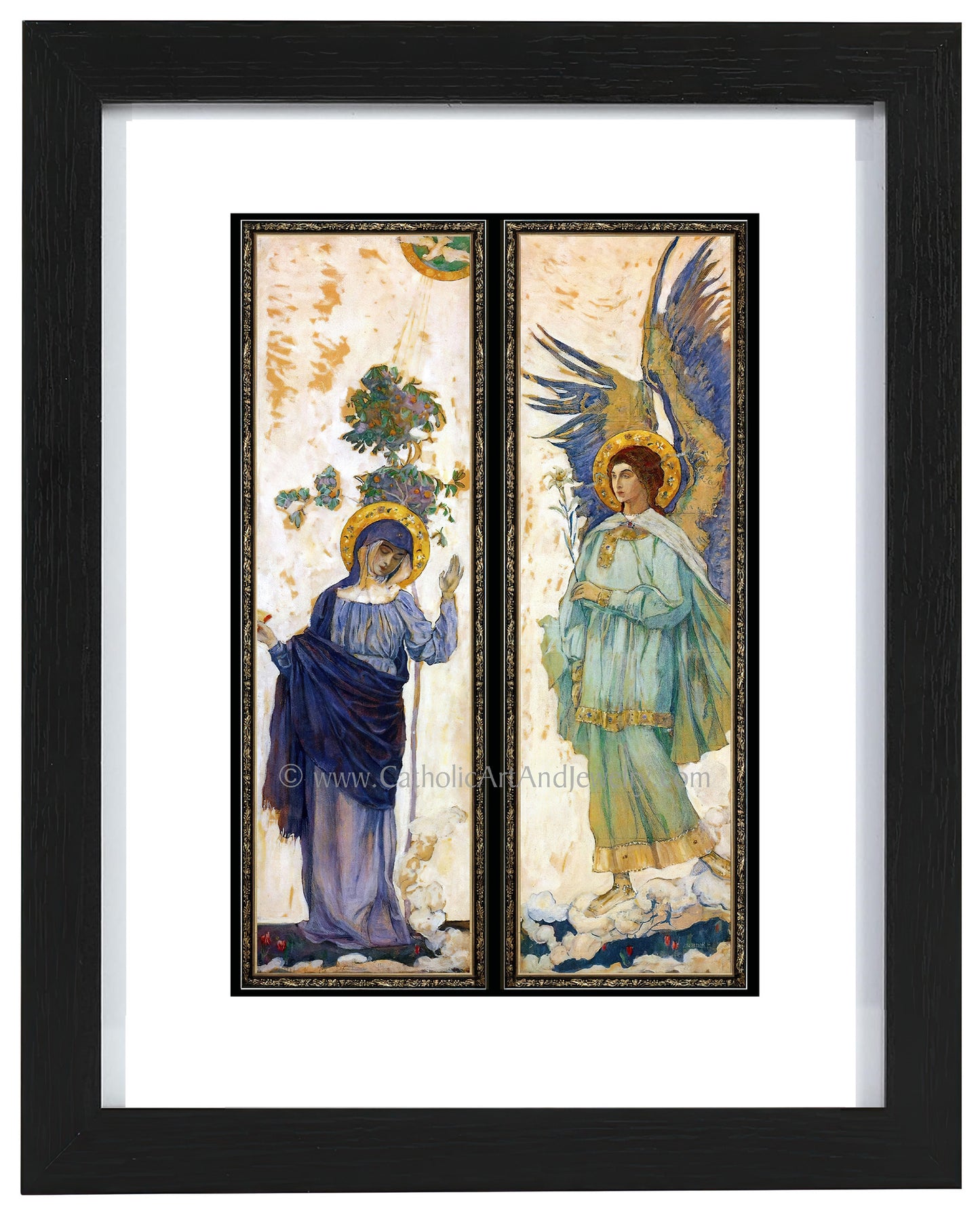 a painting of an angel and a woman