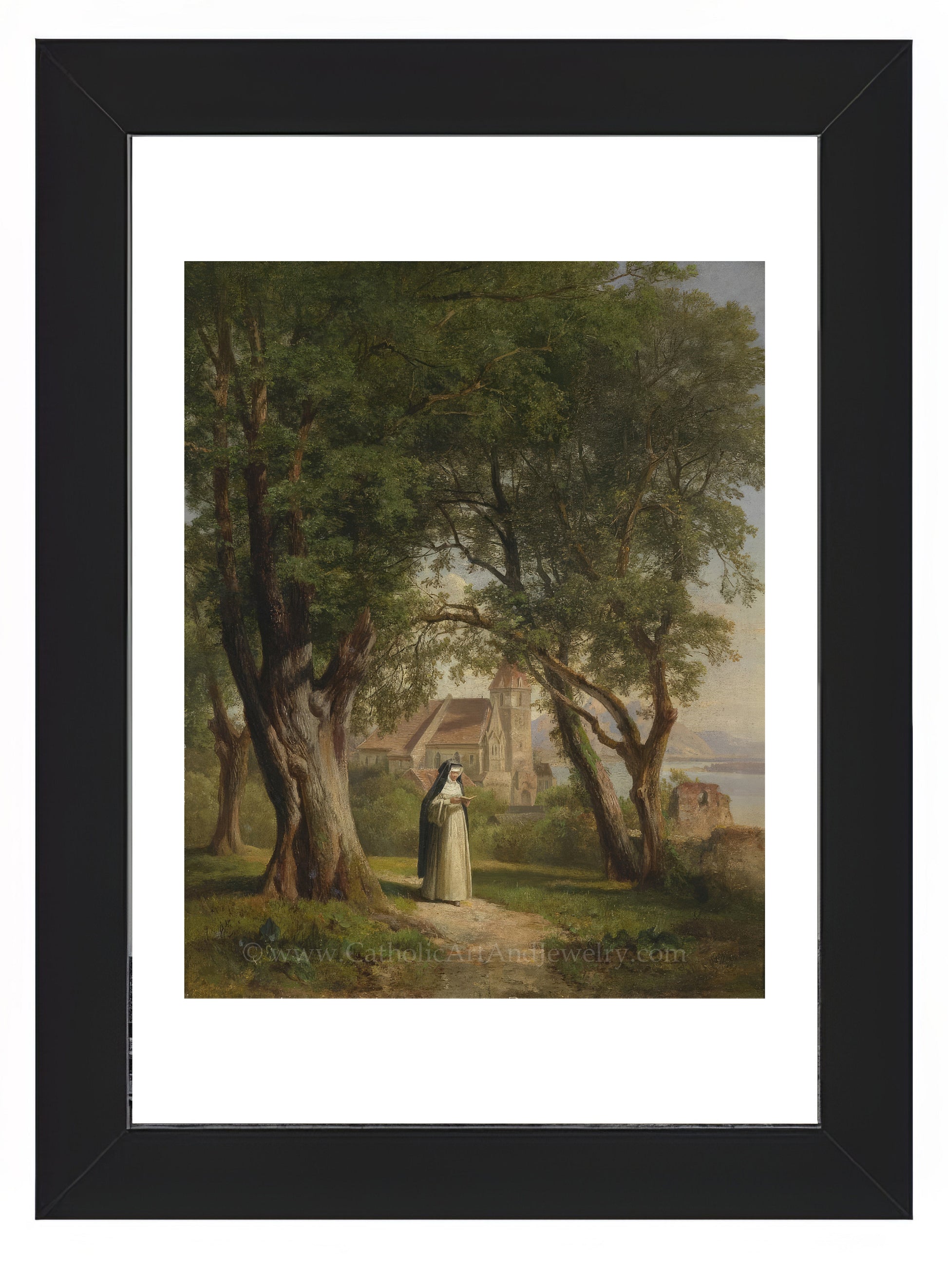 a painting of a man and woman in a wooded area