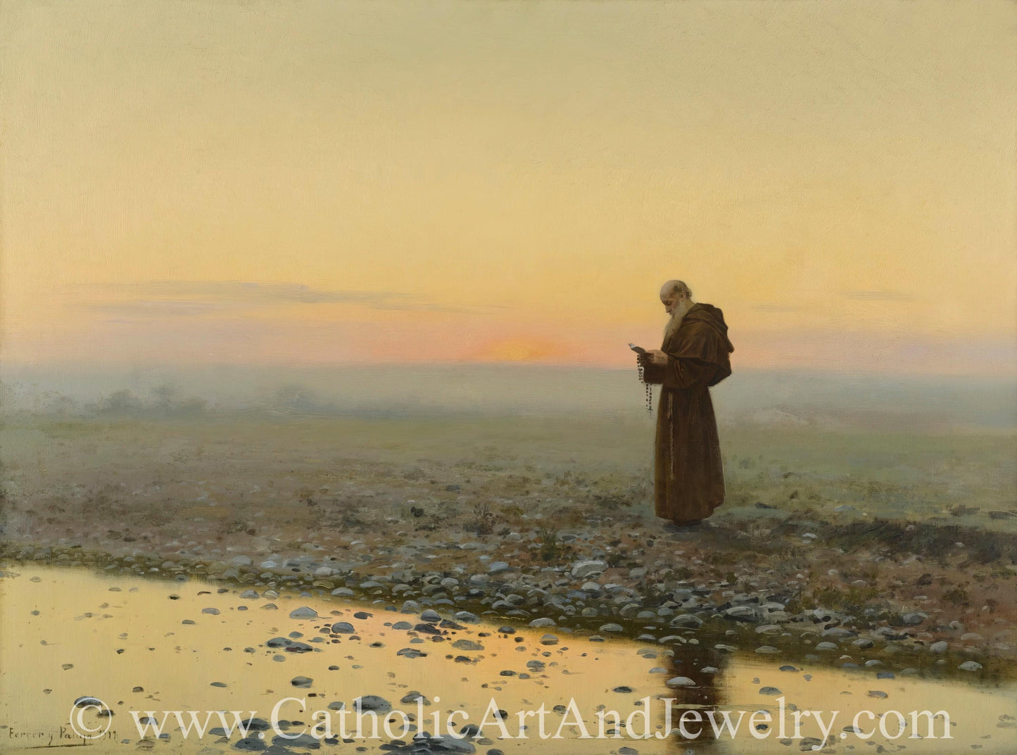 New! "Monk at Prayer" – J. Ferrer y Pallejà – Meditative Room Art – Beautiful Catholic Art – Catholic Gift – Archival Quality