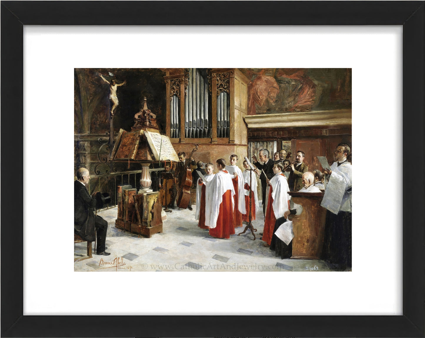 a painting of a group of people in a church