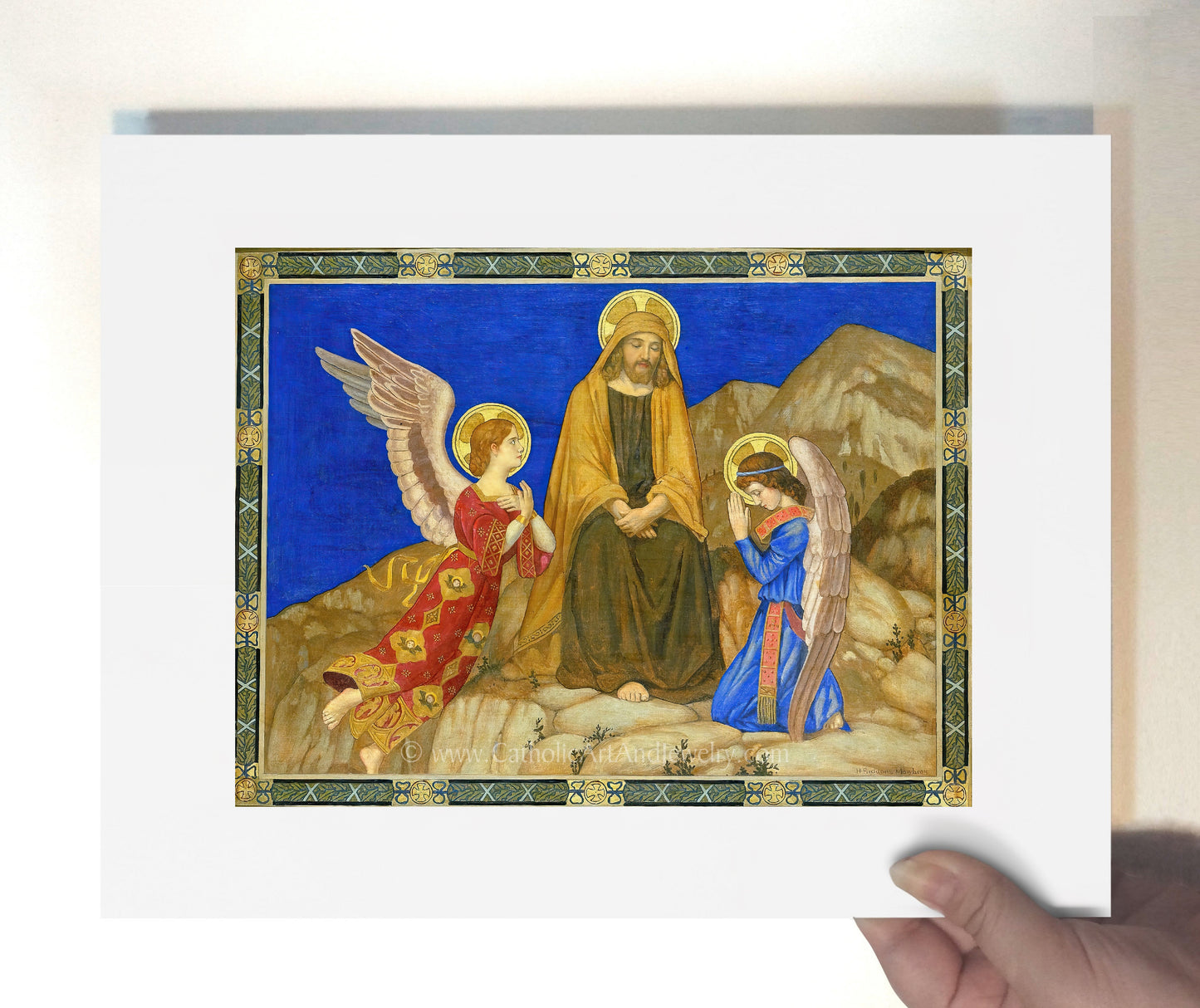 a painting of an angel with two children