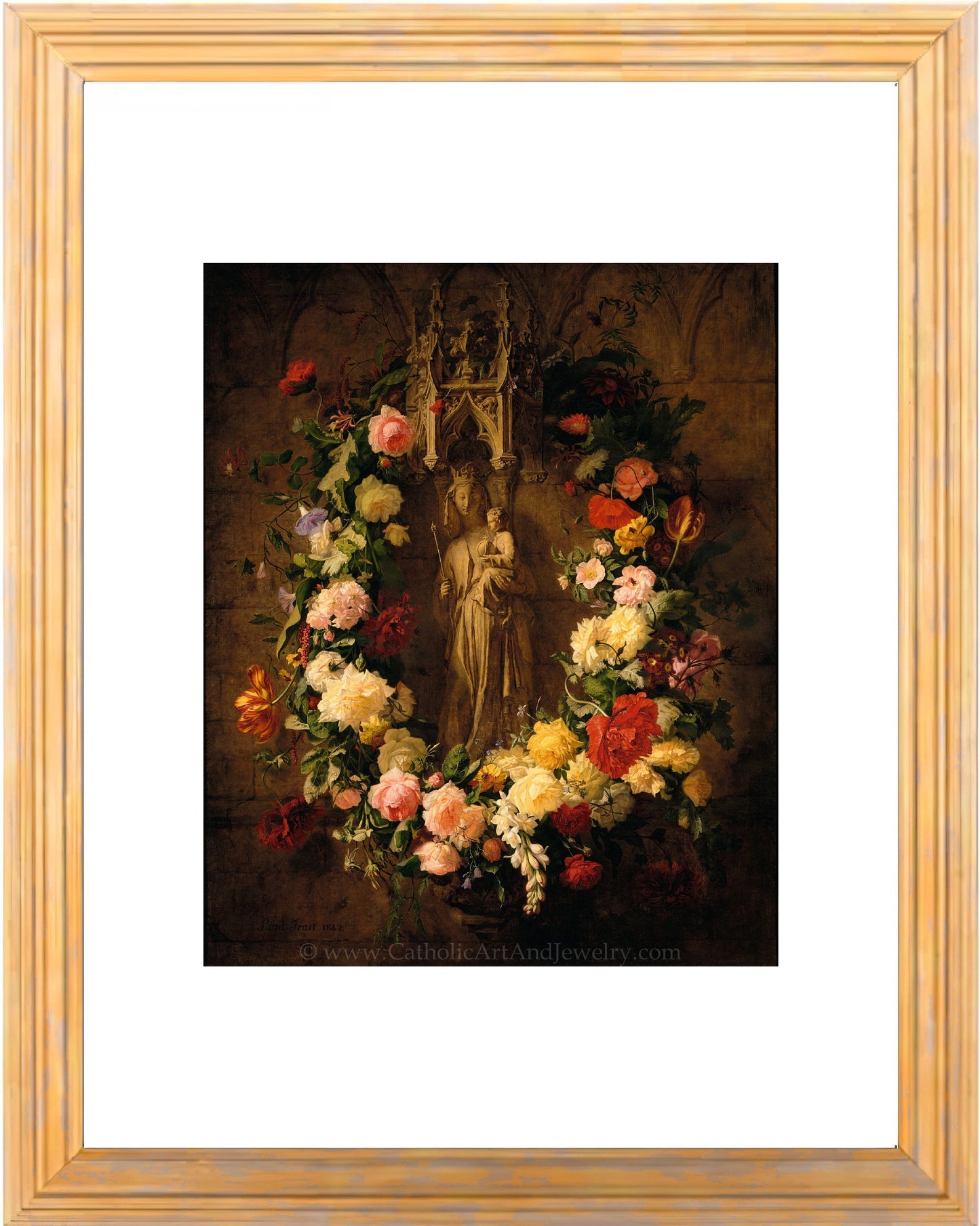 a painting of an angel surrounded by flowers