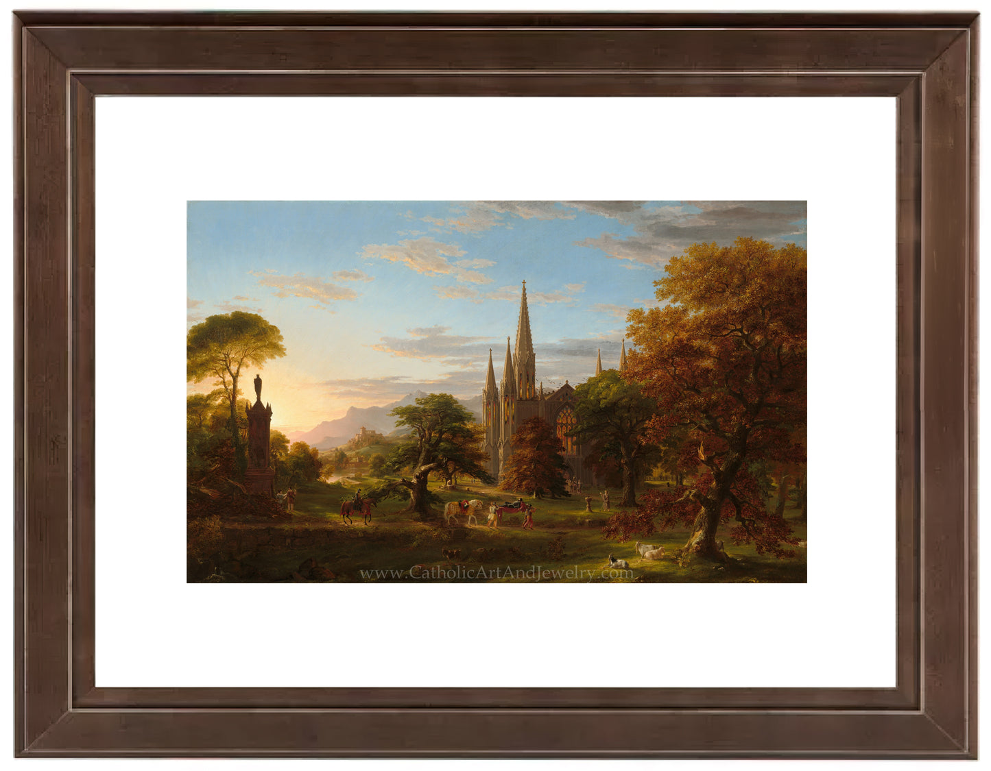 a painting of a church in a wooded area