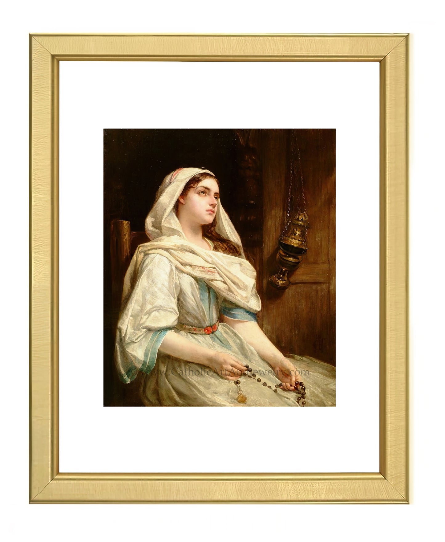 a painting of a woman in a white dress