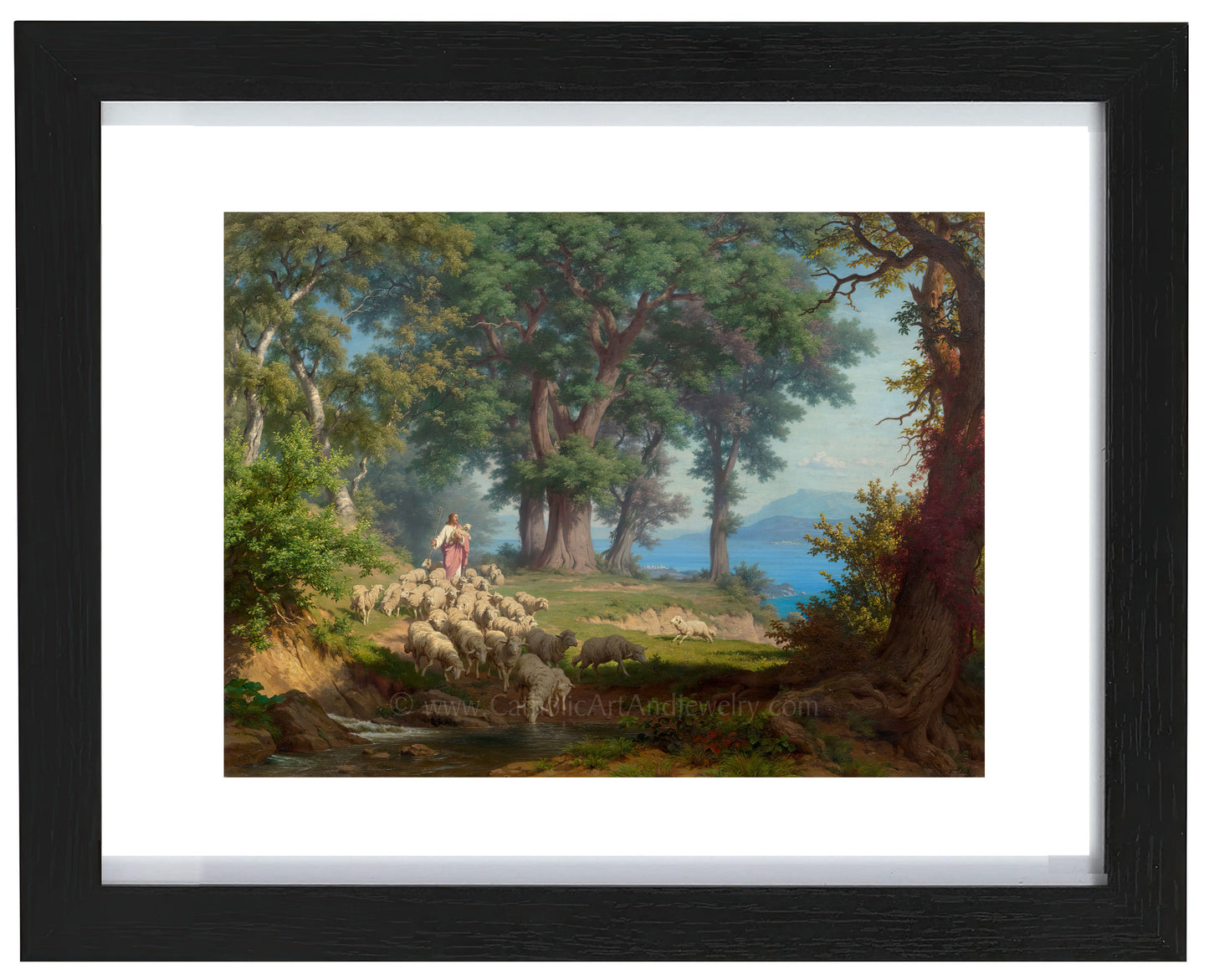 a painting of sheep grazing in a wooded area