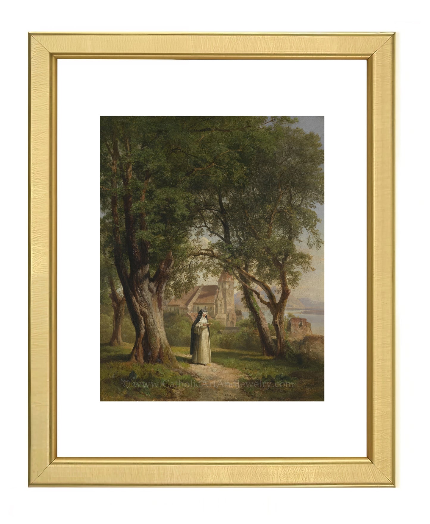 a painting of a man and woman in a wooded area