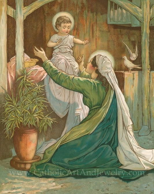 Mary Playing with Jesus –by John Lawson – Catholic Art Print – Catholic Gift – Archival Quality