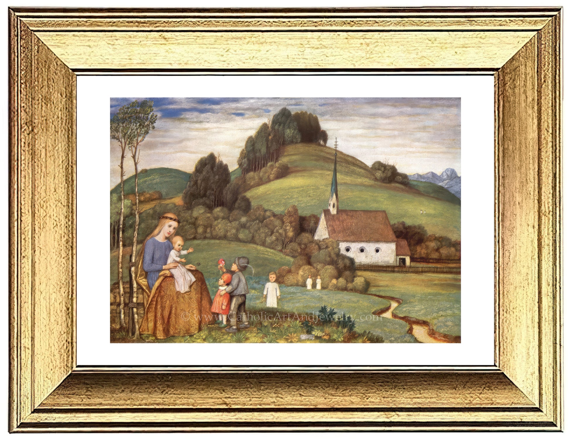 a painting of a family on a farm