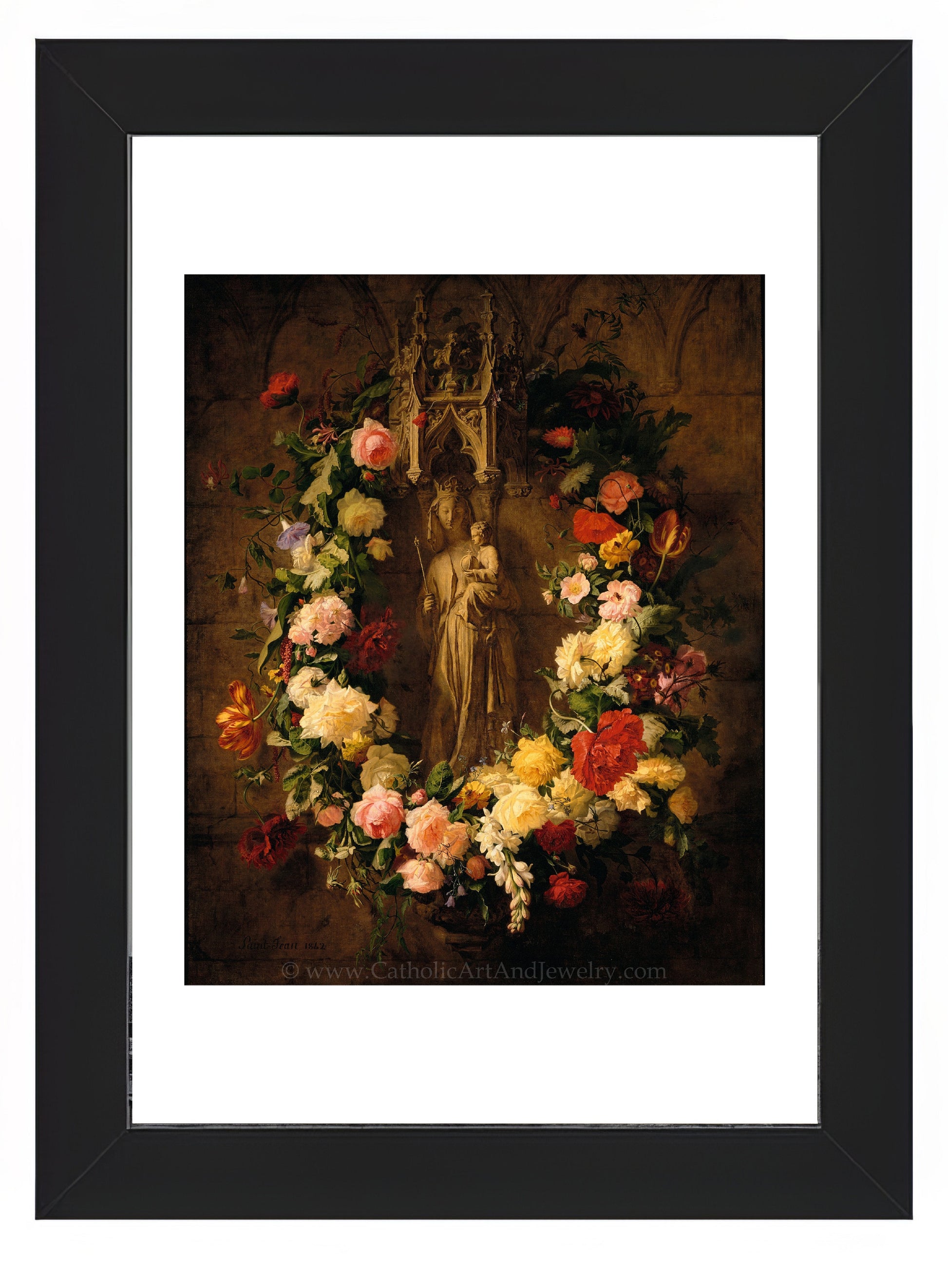 a painting of an angel surrounded by flowers