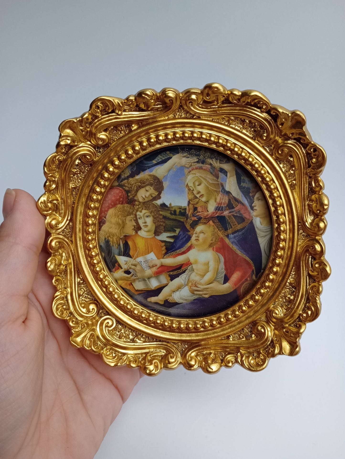 New! Madonna of the Magnificat by Botticelli  – Framed – 4.25x4.25"