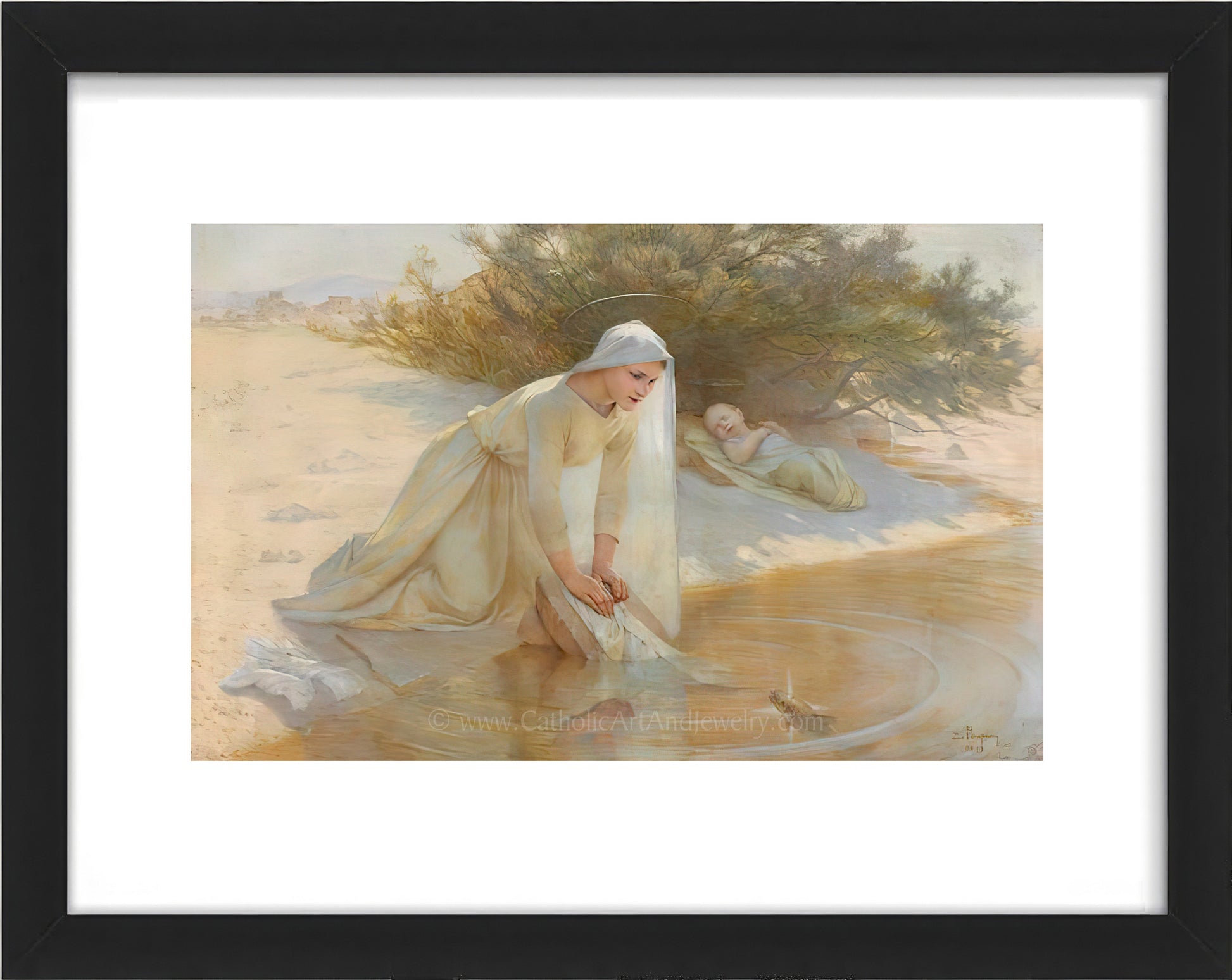 a painting of a woman kneeling down in the sand