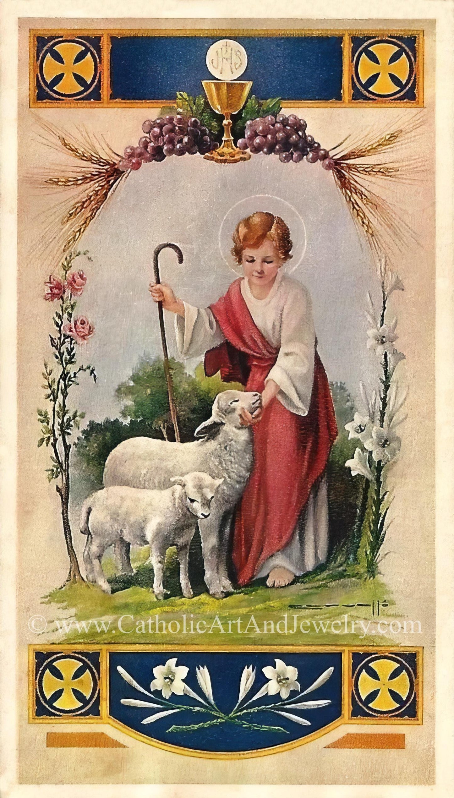 New! The Young Shepherd – Child Jesus – based on a Vintage Holy Card – Beautiful Catholic Art Print – Archival Quality