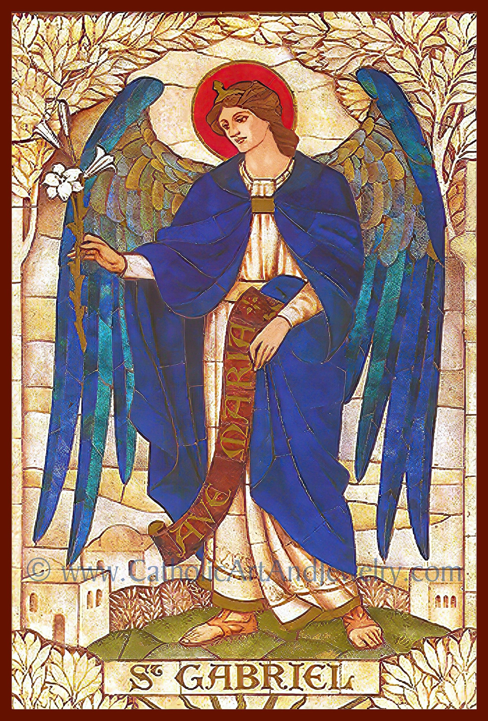 Archangel Gabriel – based on a Vintage Stained Glass Window – Art Nouveau – Catholic Art Print – Archival Quality - Catholic Art and Jewelry