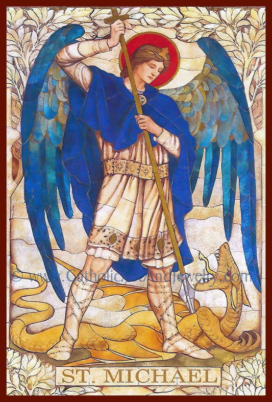 Archangel Michael – based on a Vintage Stained Glass Window – Art Nouveau – Catholic Art Print – Archival – Catholic Gift – Angel - Catholic Art and Jewelry