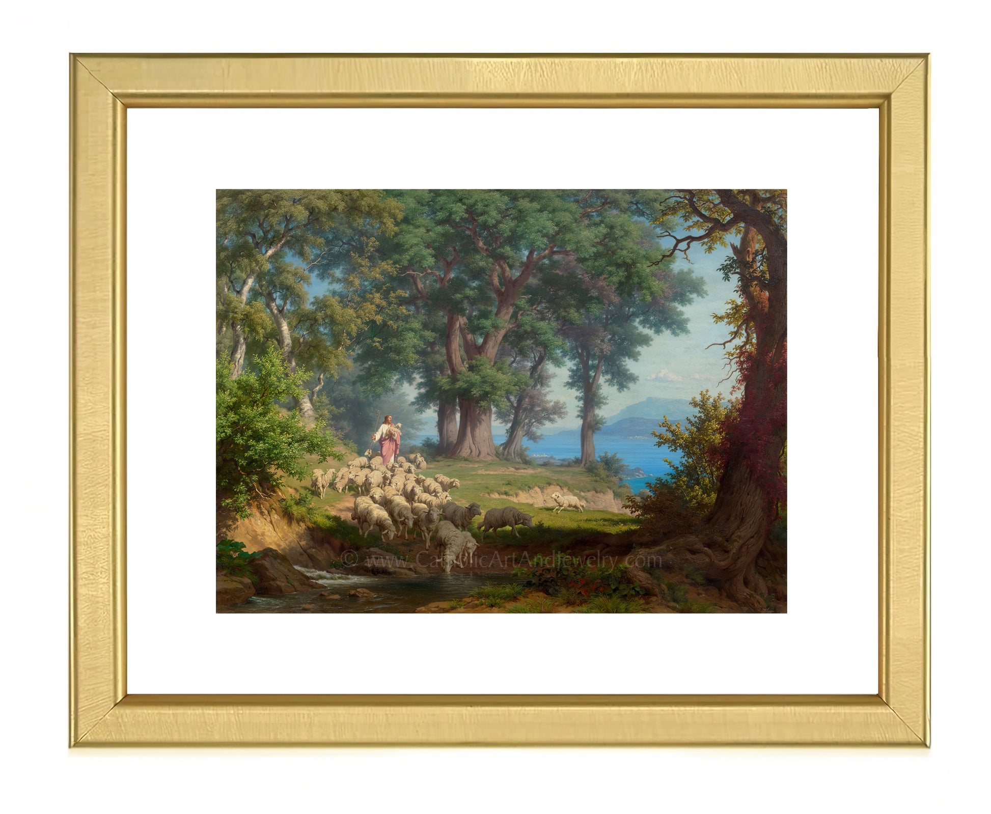 a painting of sheep grazing in a wooded area