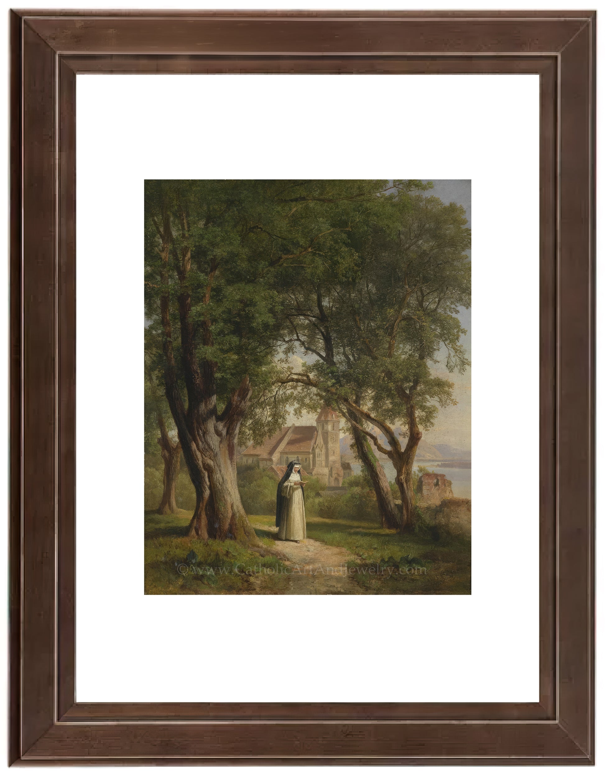 a painting of a man and woman in a wooded area