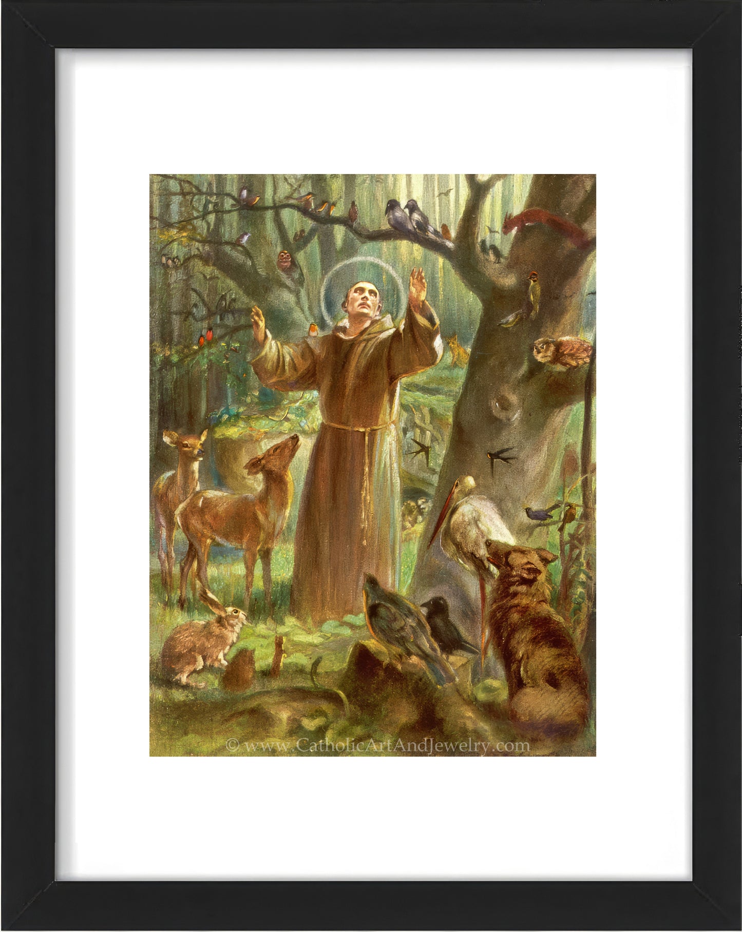 a painting of jesus surrounded by animals in a forest