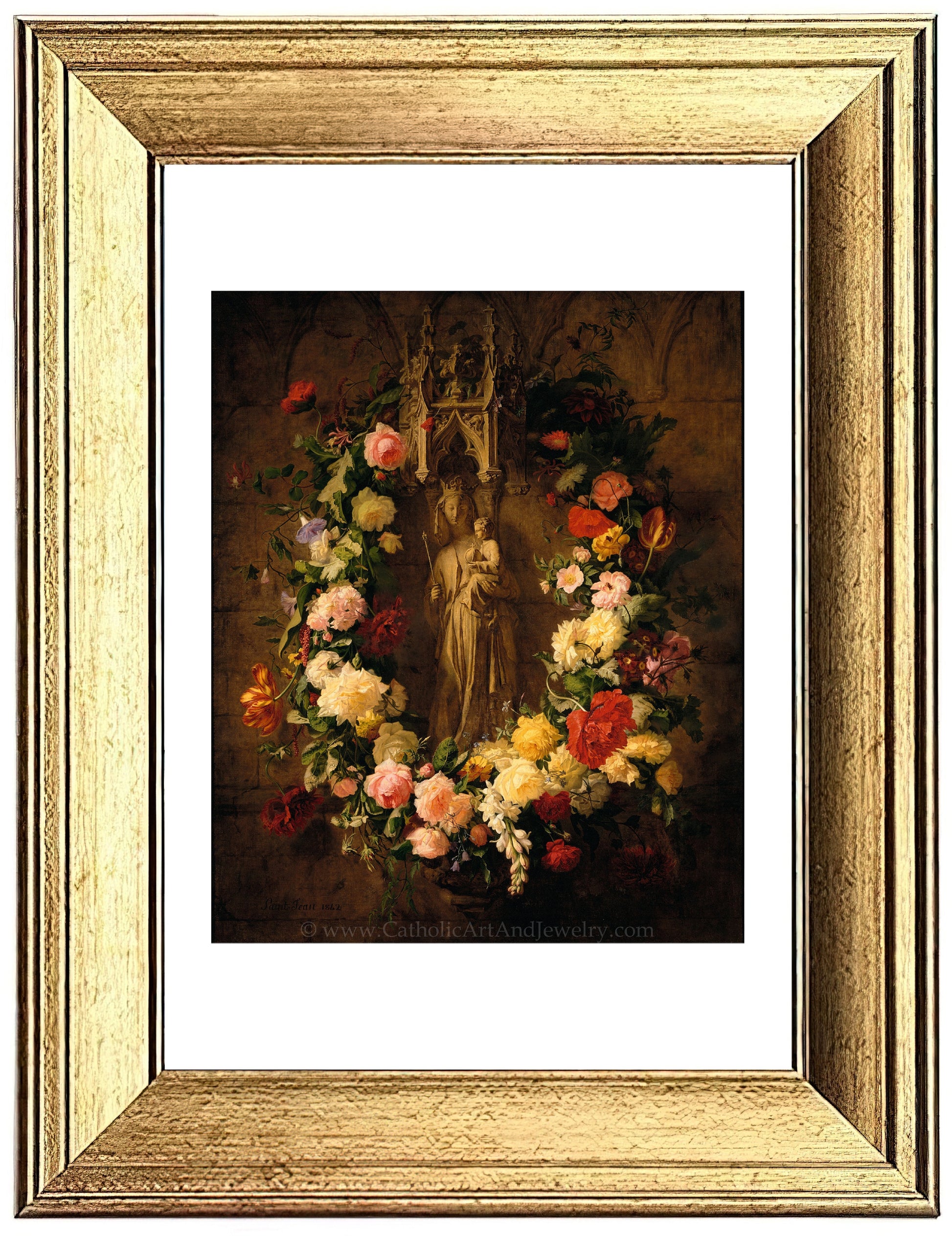 a painting of an angel surrounded by flowers